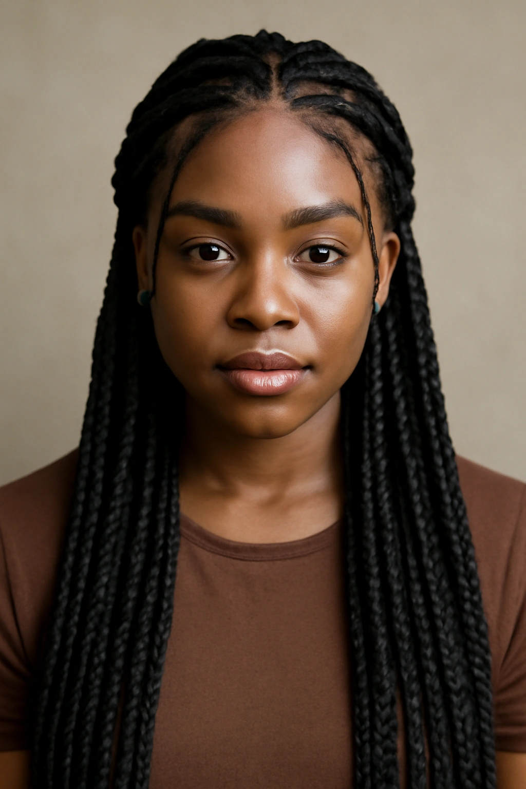 12 Flattering Hairstyles for Black Women With Round Faces 7 Close-up of long Fulani braids with face-framing sections extending past shoulders