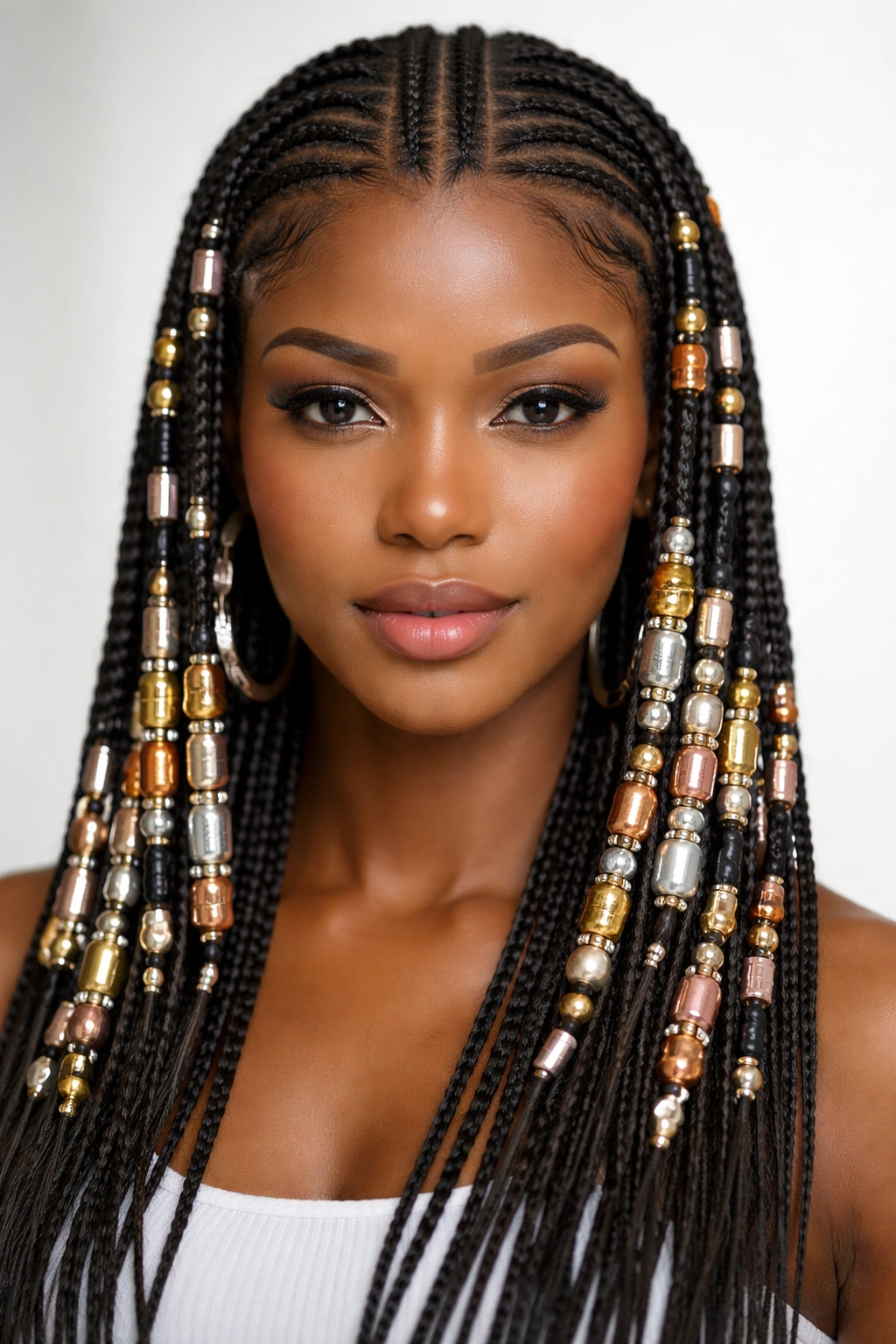 Fulani braids with metallic mix beads