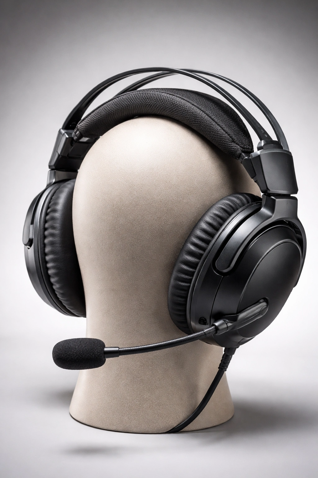 Close-up of a gaming headset highlighting suspension headband and padding