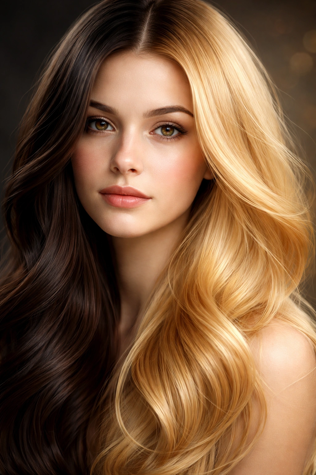 Portrait showing a hair color gradient from black to blonde to illustrate genetic complexity.