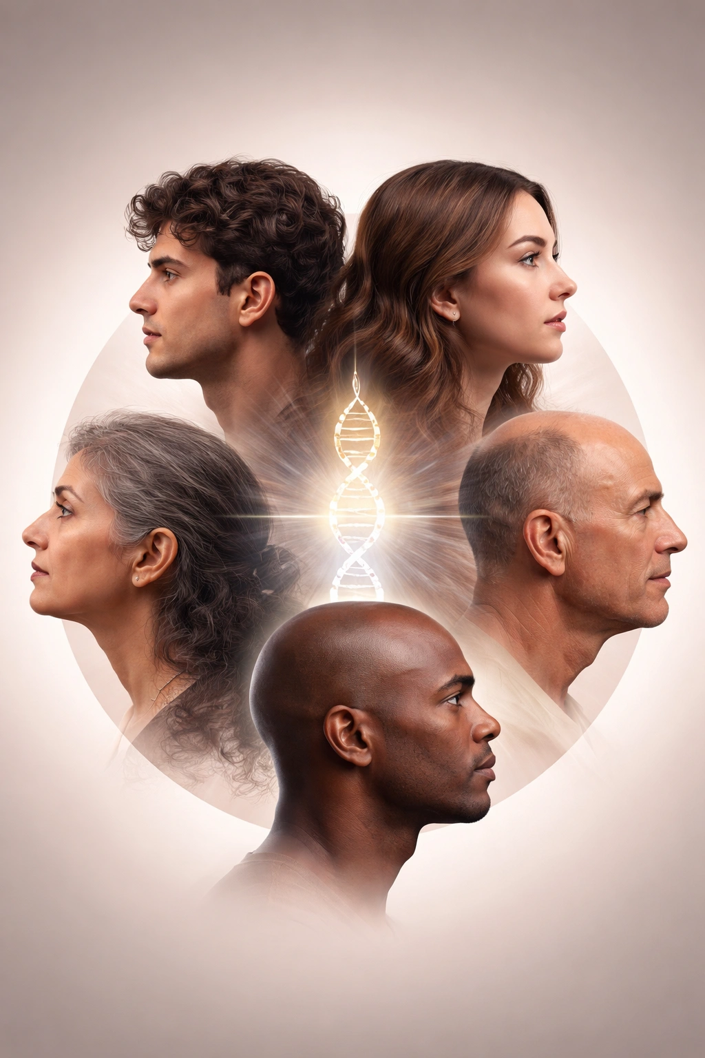 Diverse head silhouettes showing varying hair density to illustrate individual variation