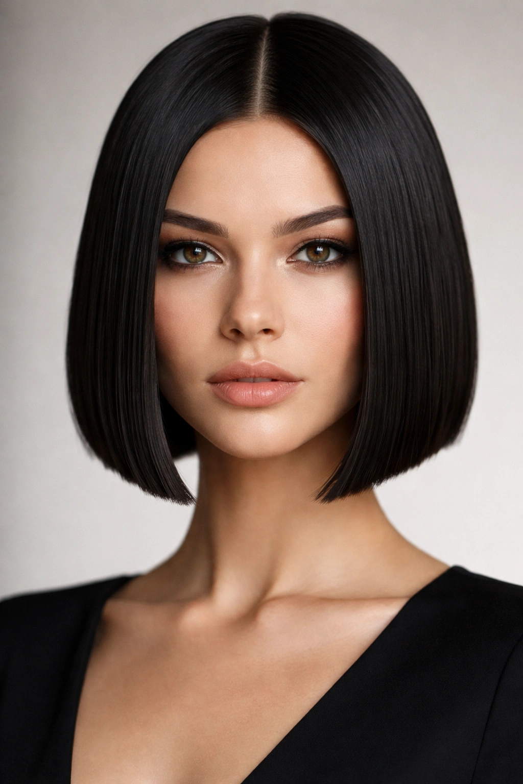 Front view of a person with a blunt geometric bob
