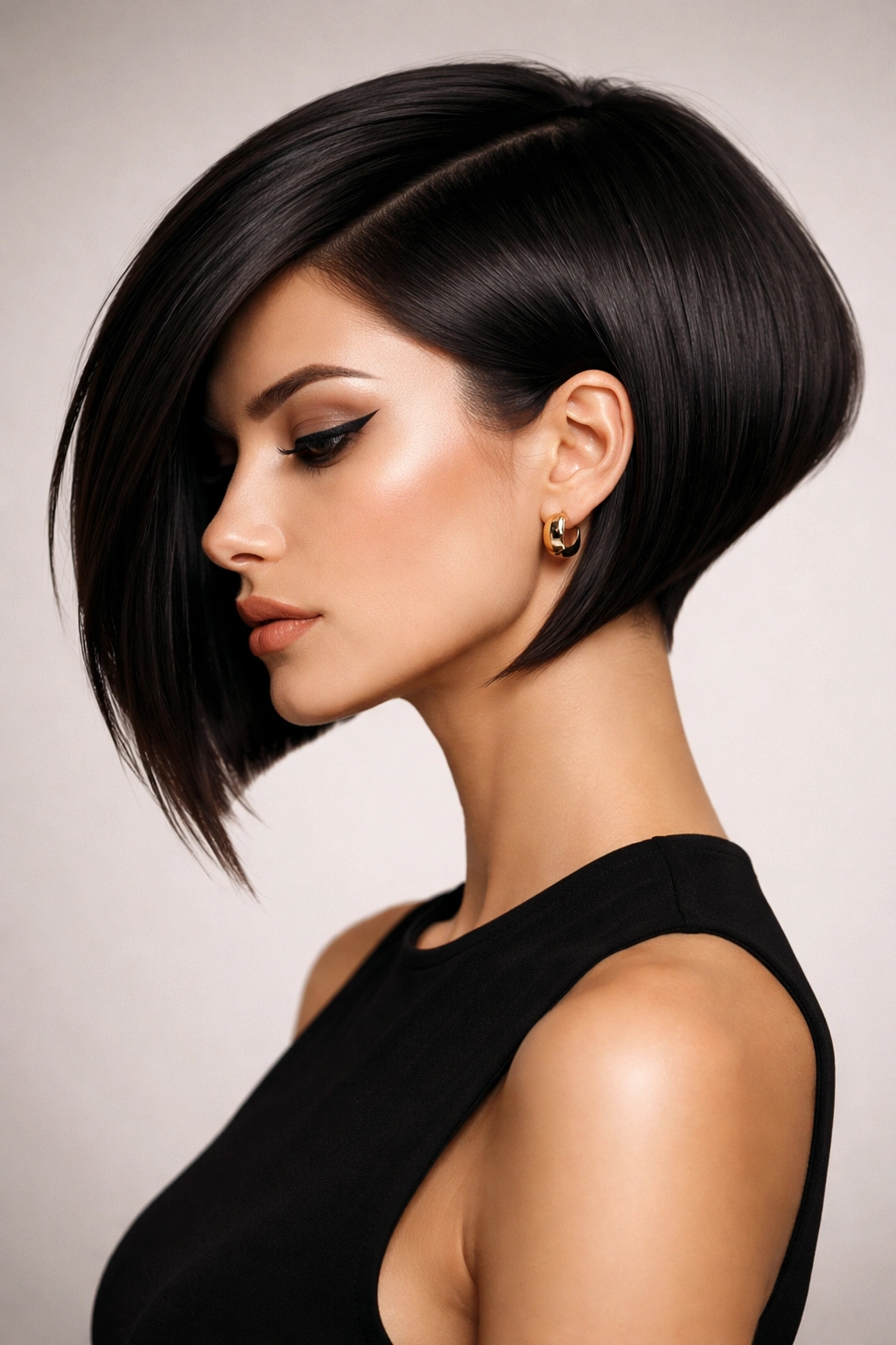 Portrait of a woman with a geometric bob showing sharp angles and clean lines