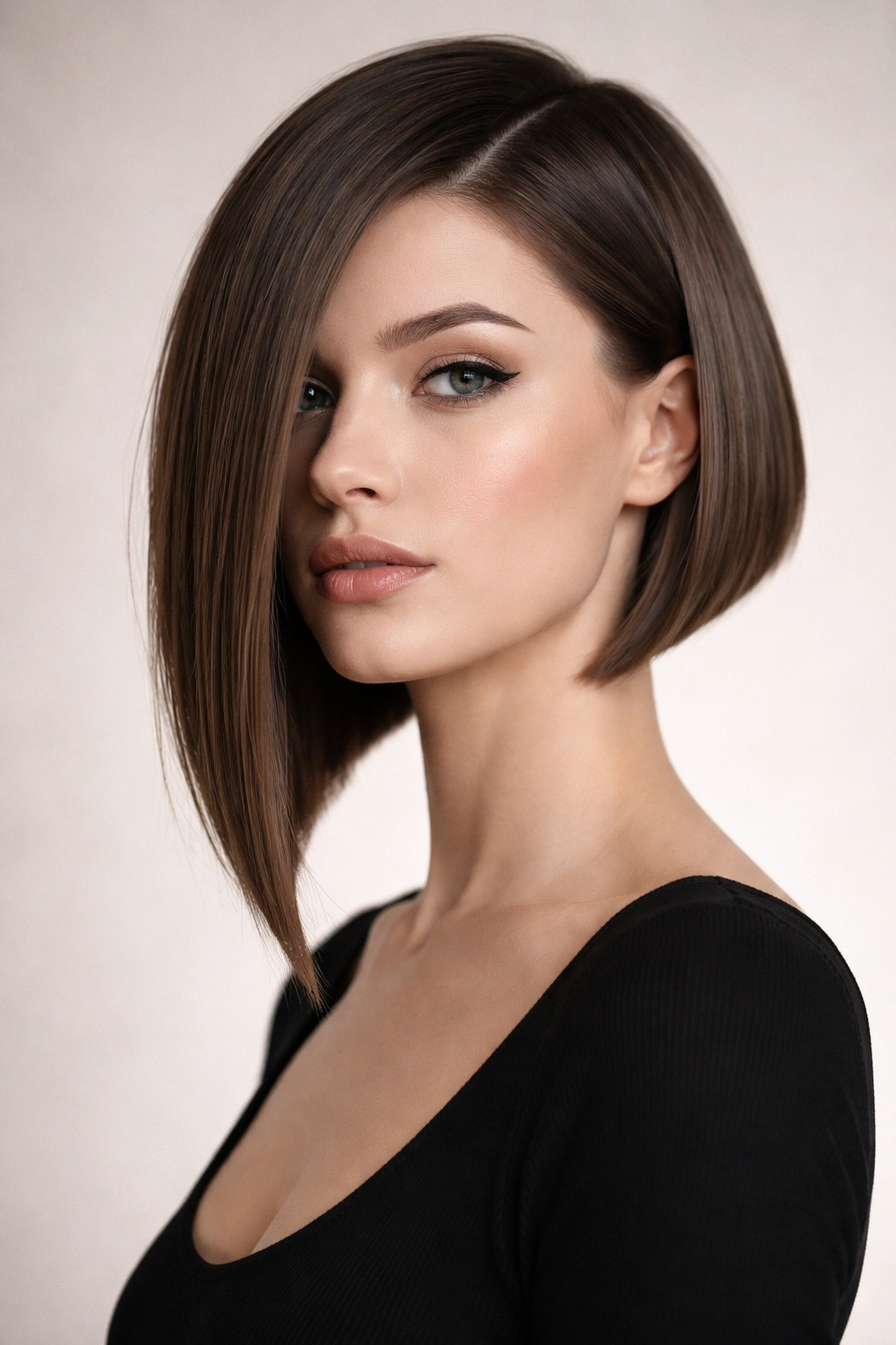 10 Uneven Bob Haircuts For An Edgy Statement 1 Close-up of a model with a sharp geometric bob showing dramatic asymmetry.