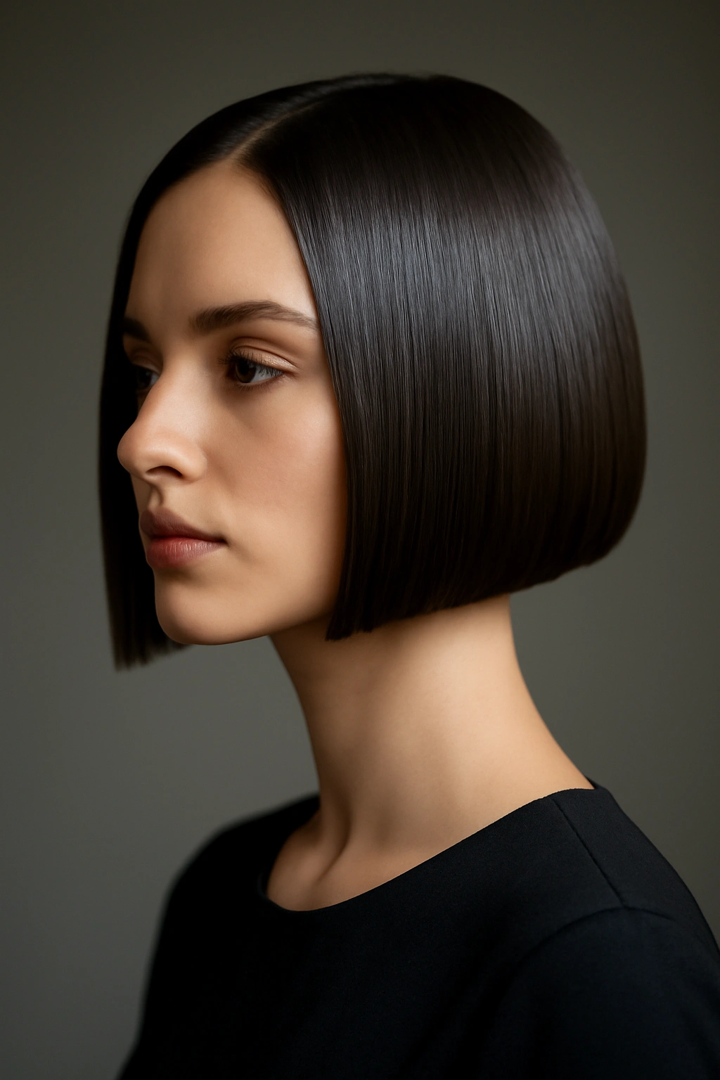10 Short Hairstyles Perfect for Special Occasions 3 Portrait of a model with a sleek geometric bob featuring sharp angles