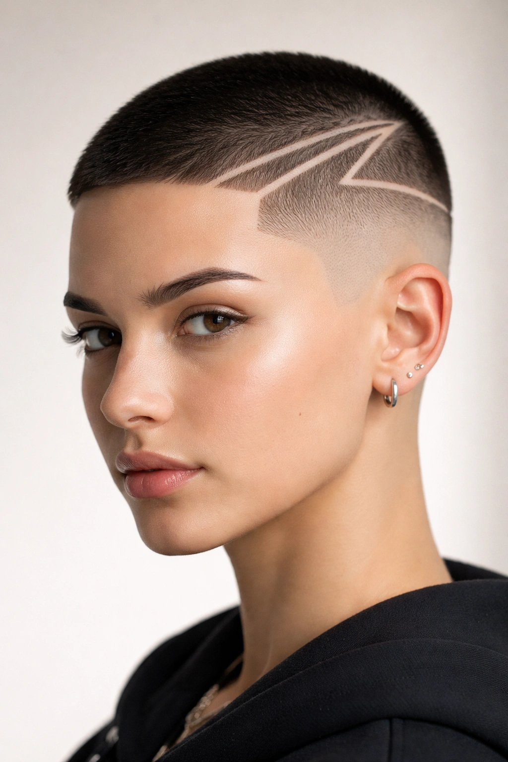 15 Short Haircuts That Work Best On Straight Hair 7 Close-up of straight-hair head with a precise geometric buzz cut fade showing scalp lines
