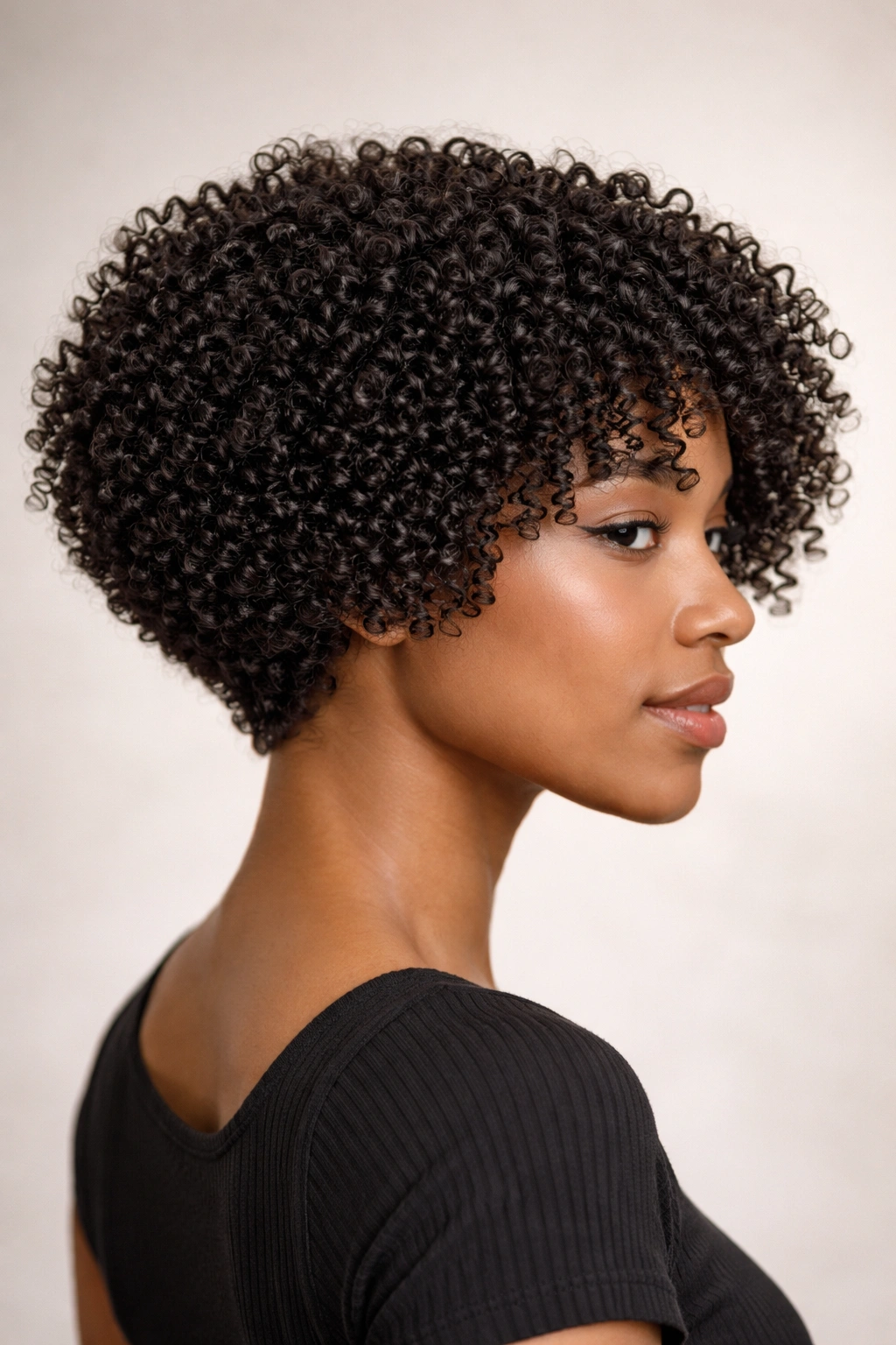 20 Curly Bob Styles For Natural And Permed Curls 12 Portrait of Tightly Coiled Geometric Bob with crisp silhouette