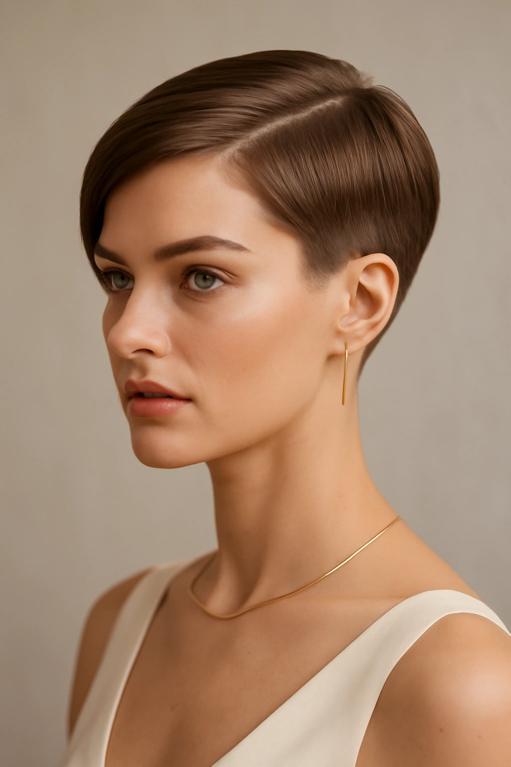 18 Wedding Hairstyles That Look Amazing on Short Hair 11 Geometric short cut with minimalist jewelry and clean styling