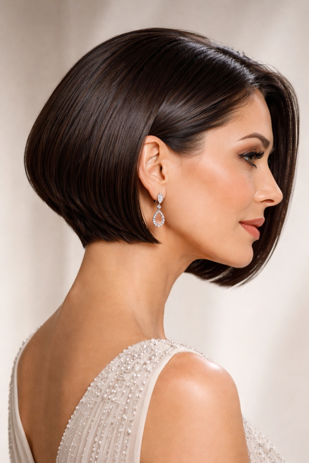Close-up of a sharp, geometric bob with glossy finish