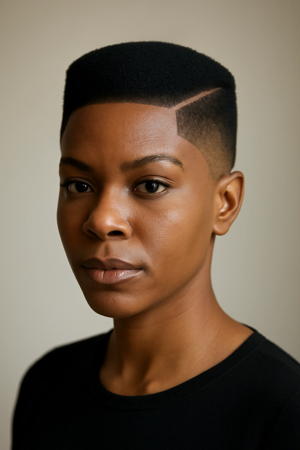 20 Short Haircut Ideas Every Black Woman Should Save 15 Frontal view of The Geometric Cut with sharp angles on short hair