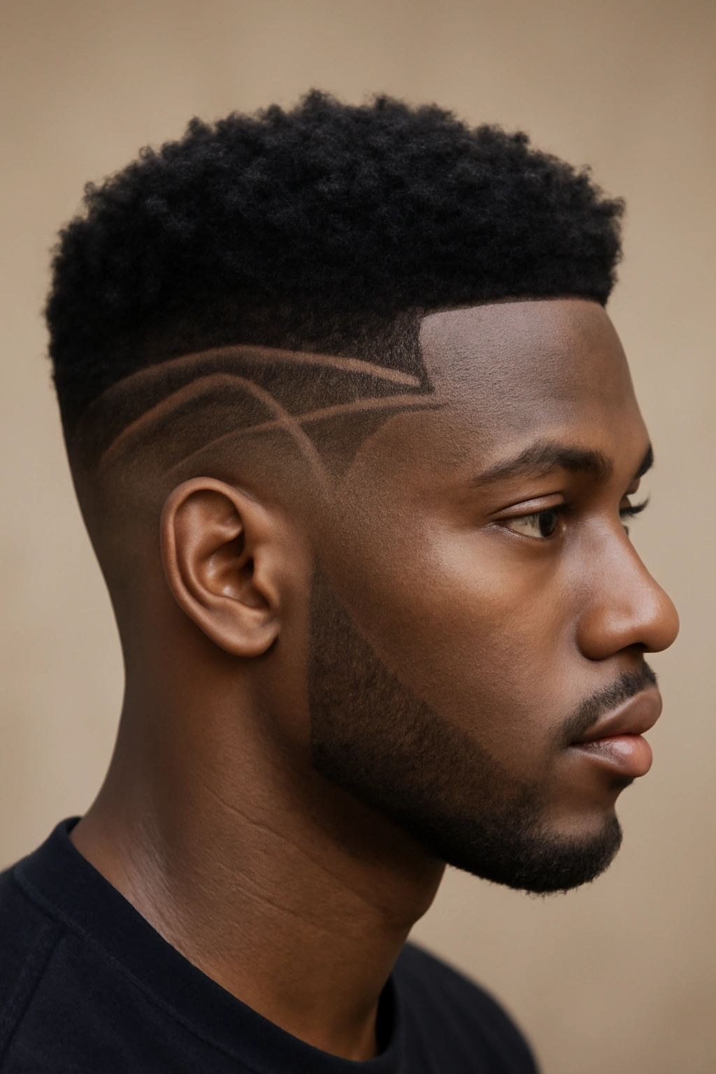 10 Short Sew In Styles Black Women Should Try Now 10 Portrait of a person with a geometric fade showing crisp lines and a textured top