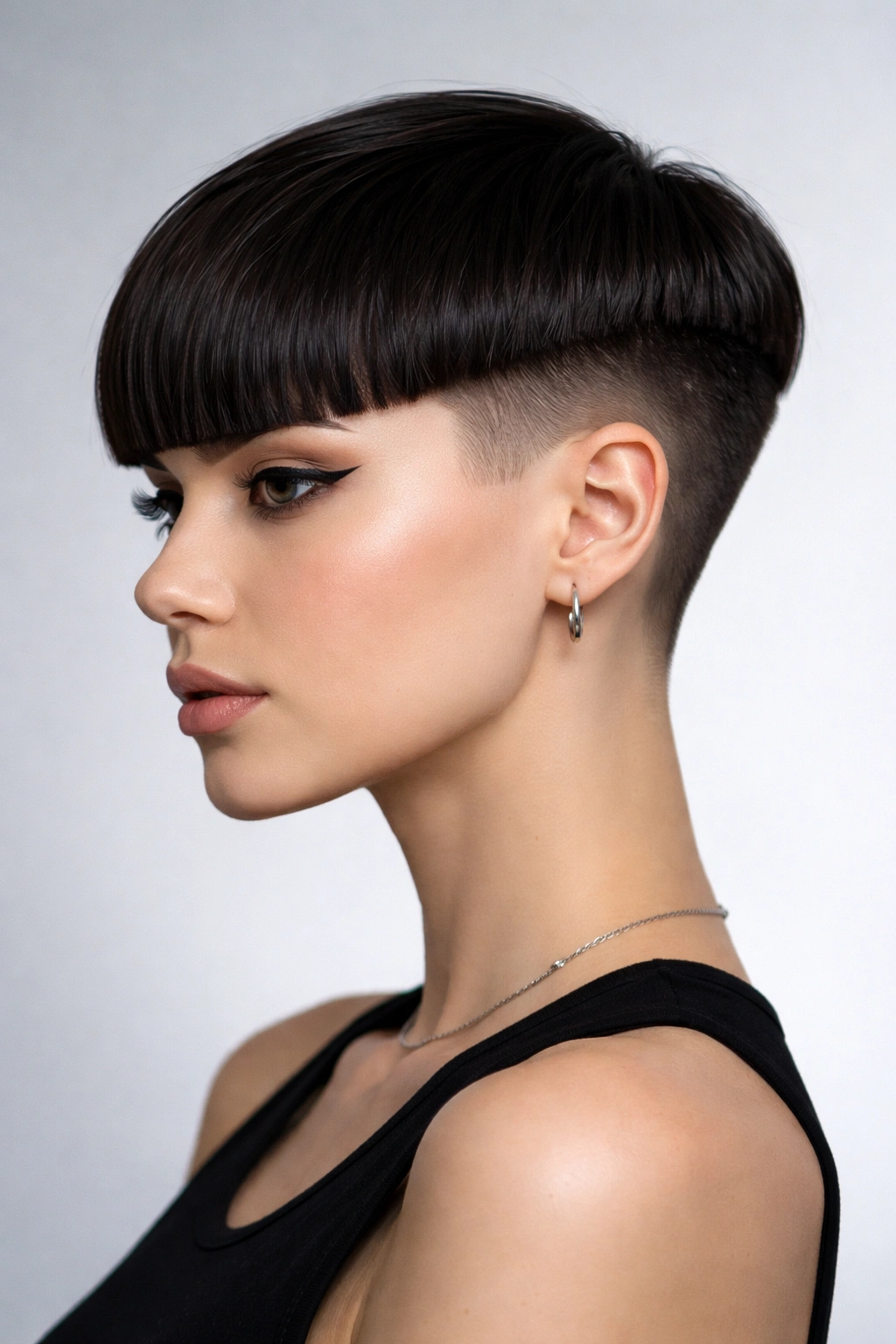 10 Short Haircuts With Thick Blunt Bangs To Try 5 Geometric short cut with undercut sides and blunt fringe