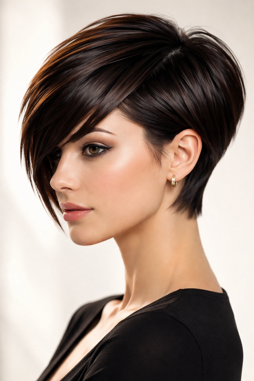 15 Short Layered Haircuts With Beautiful Movement 15 Portrait of a short haircut with sleek geometric layers and defined angles