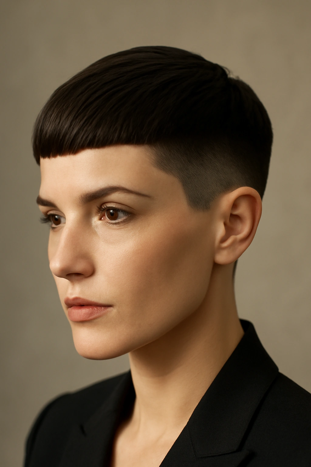 10 Formal Styles That Make Short Hair Look Dressy 9 Close-up of geometric pixie cut with crisp lines and edges