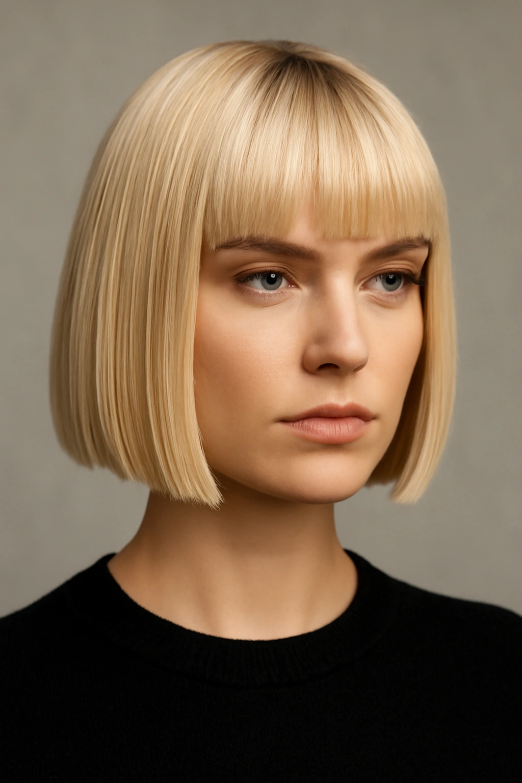 10 Short Straight Blonde Haircuts That Look Amazing 5 Blonde geometric blunt bob with straight bangs and crisp edges
