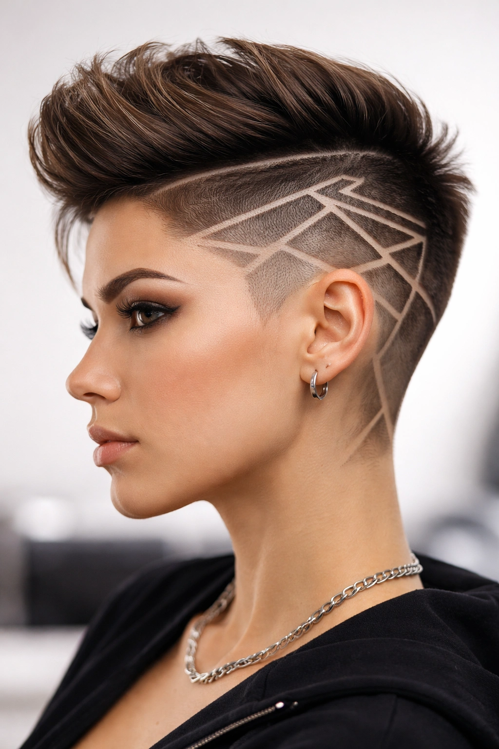 12 Statement Hairstyles With Shaved Sides 4 Head-and-shoulders view showing geometric shaved designs on the sides
