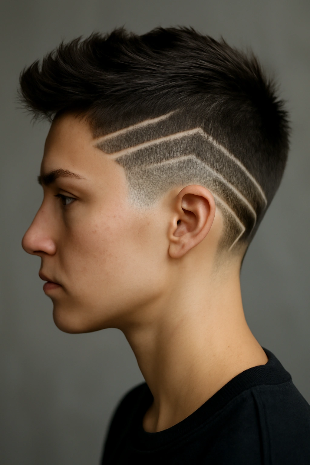 10 Edgy Short Hairstyles That Take Undercuts to Another Level 1 Close-up of geometric fade undercut with sharp lines and chevron patterns on the sides