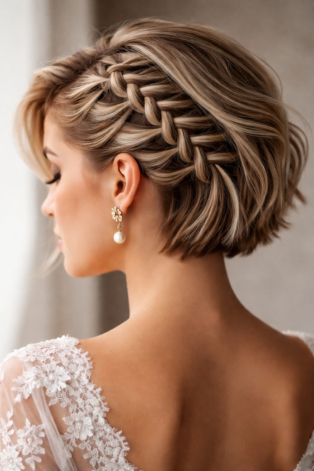 Geometric zig-zag braid on short hair