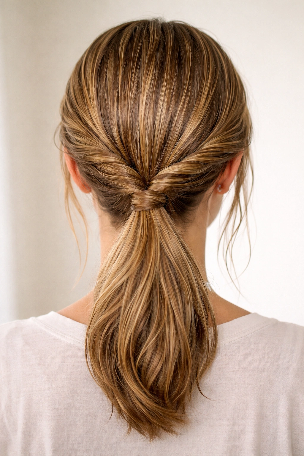 Gibson tuck with rope twists tucked into a ponytail