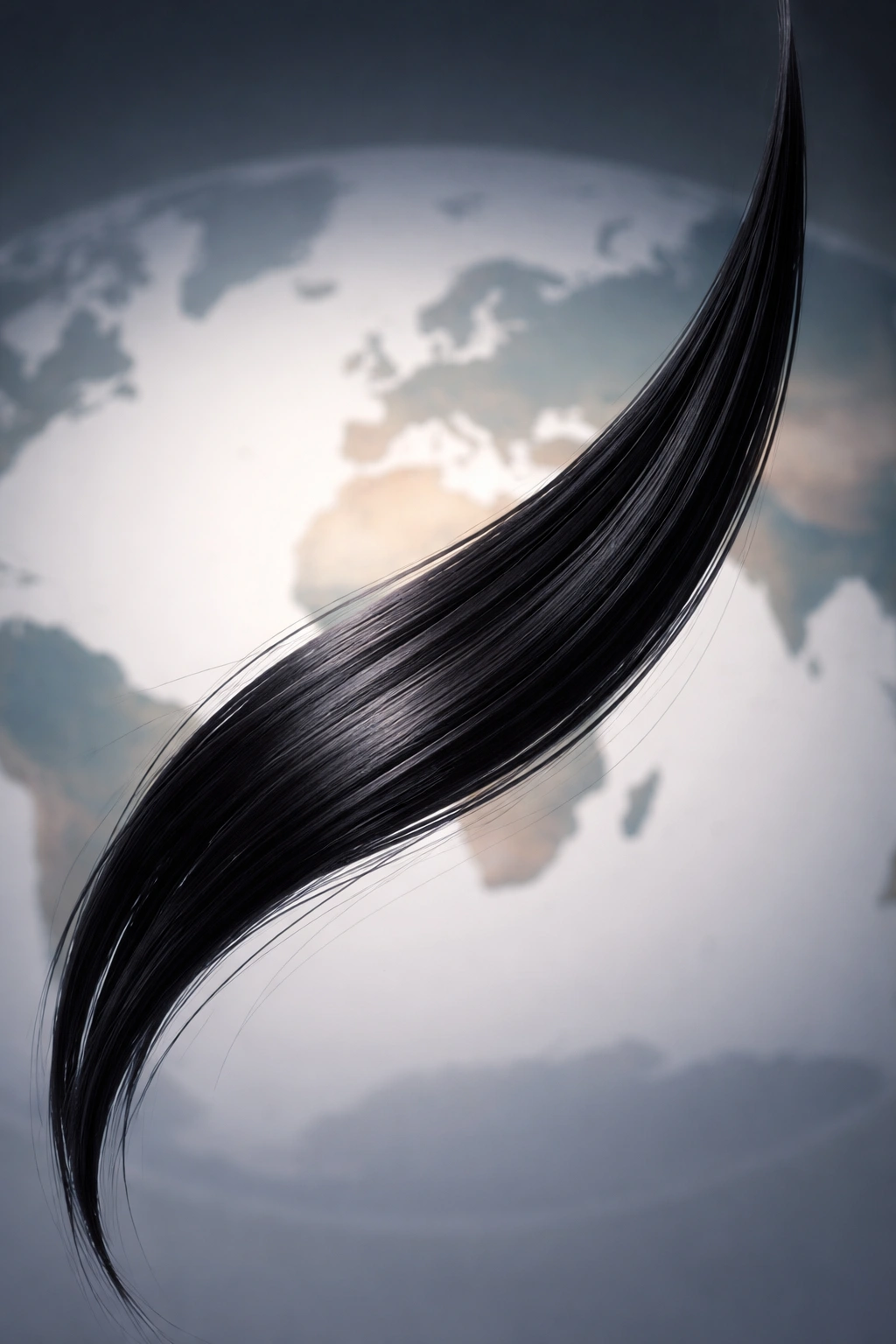 Dark hair with abstract globe silhouette in background