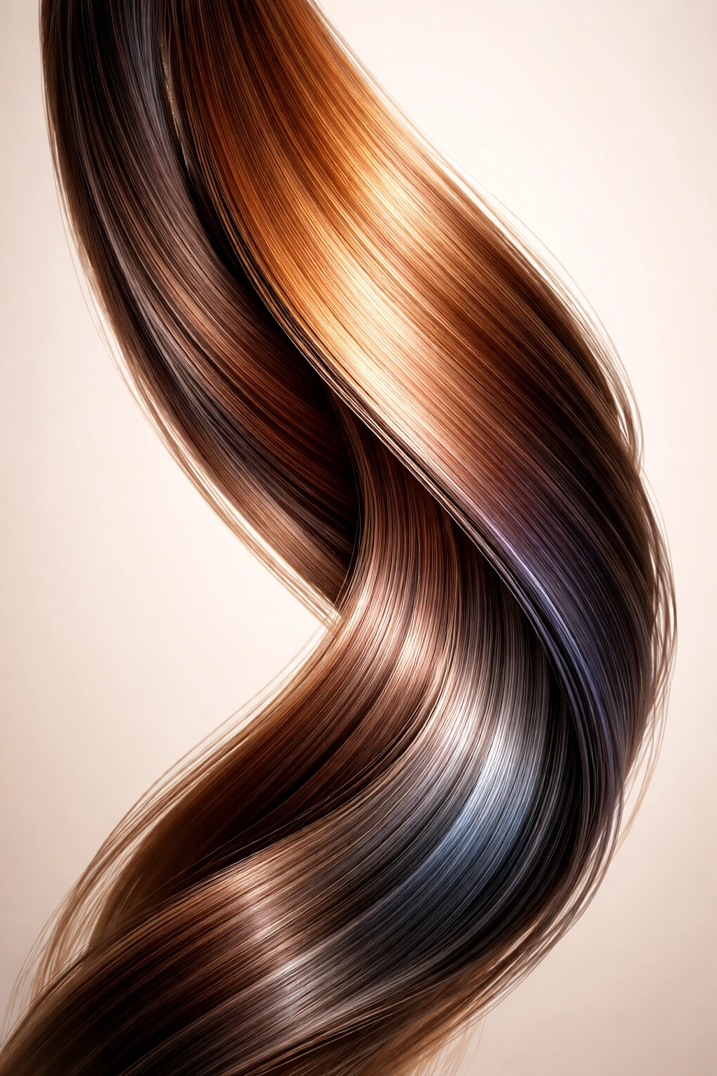 Hair strand with color-shift gloss illustrating tone options