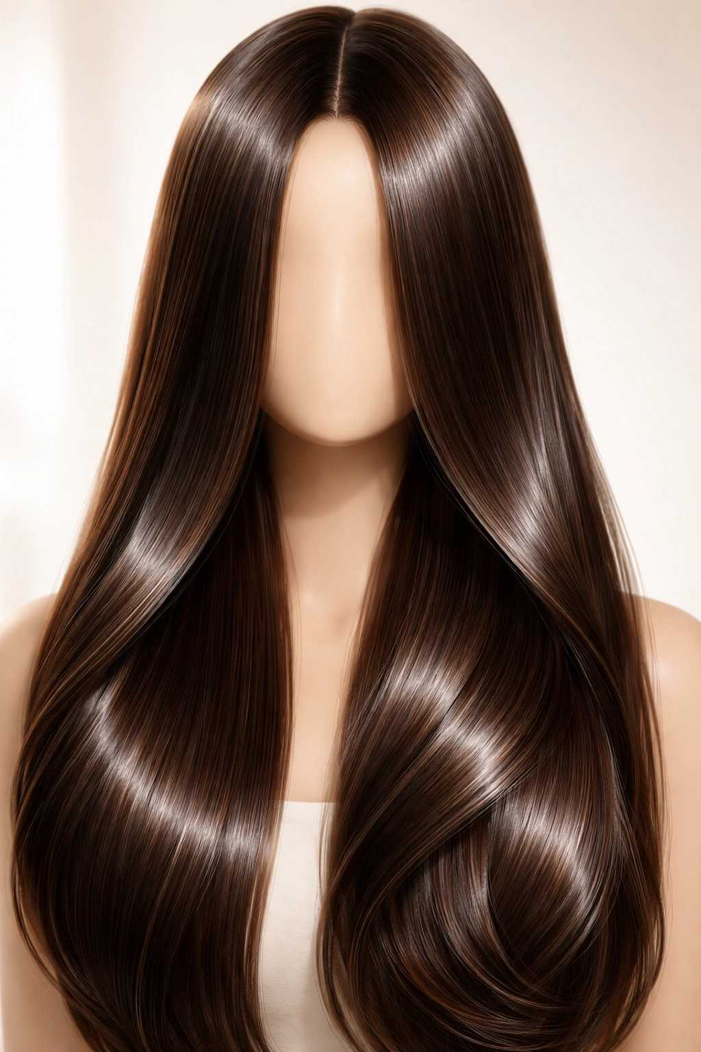 Extremely glossy hair on mannequin head with bright reflections