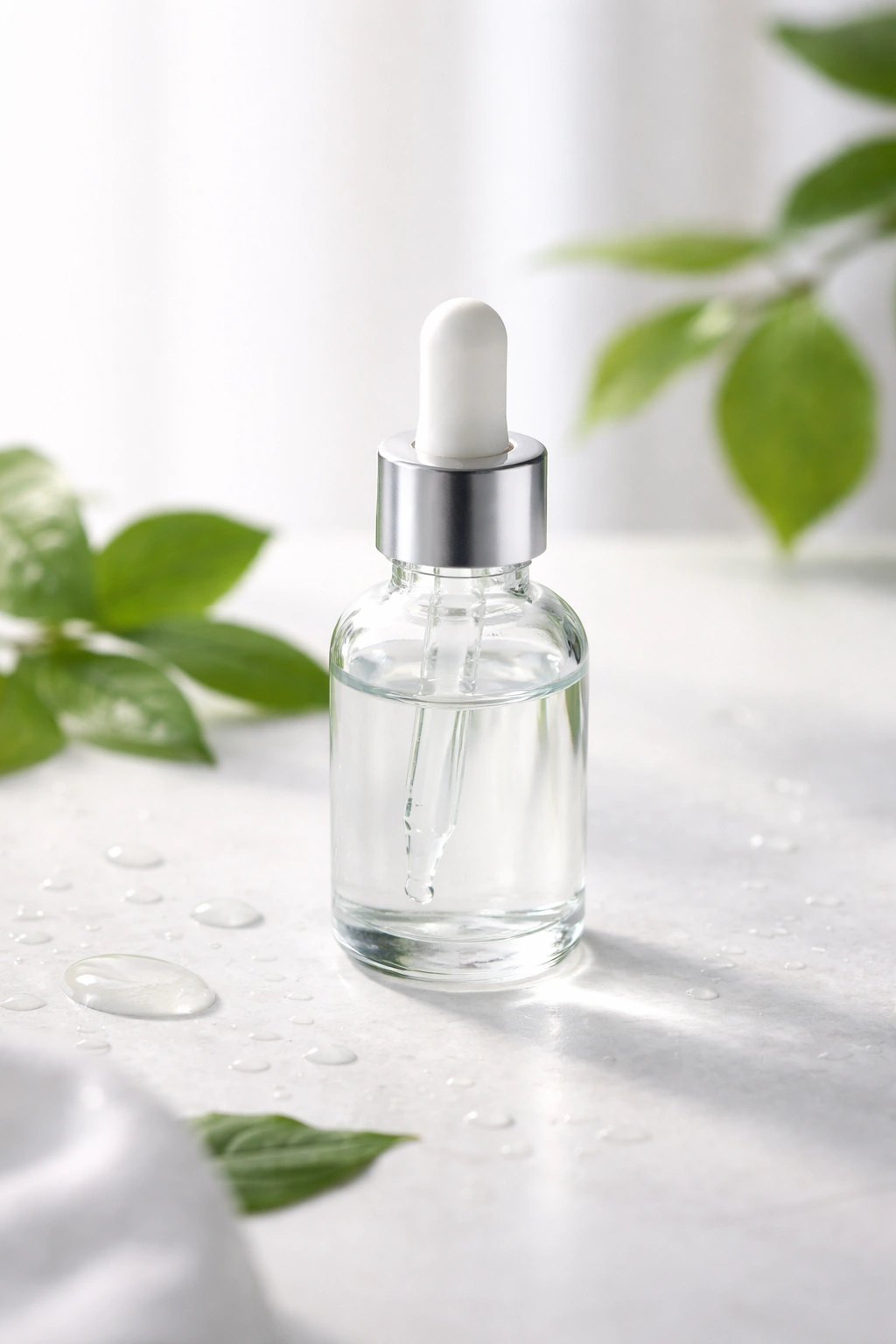 Minimalist glycerin bottle on a plain surface.