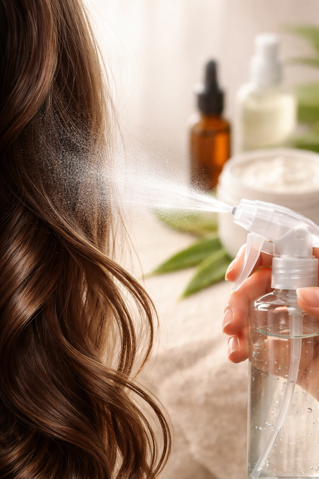 Fine mist applying glycerin to a hair strand to illustrate usage.