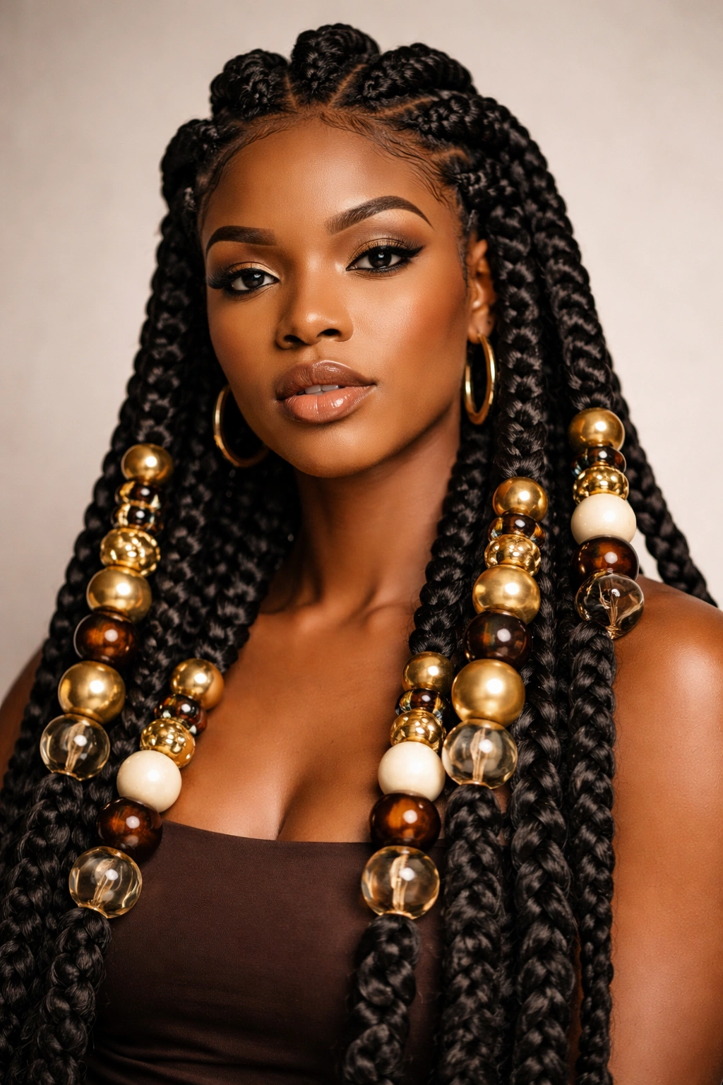 10 Beautiful Beaded Hairstyles For Black Women 4 Goddess braids with large statement beads