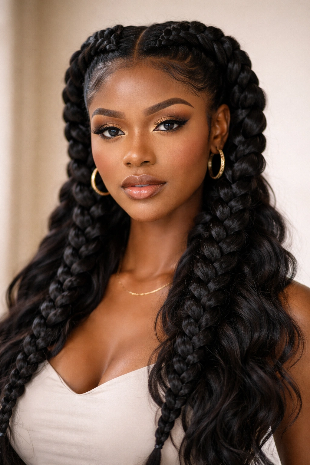 10 Two Braid Natural Styles Black Women Love 2 Two thick goddess braids along the hairline forming a bold crown frame