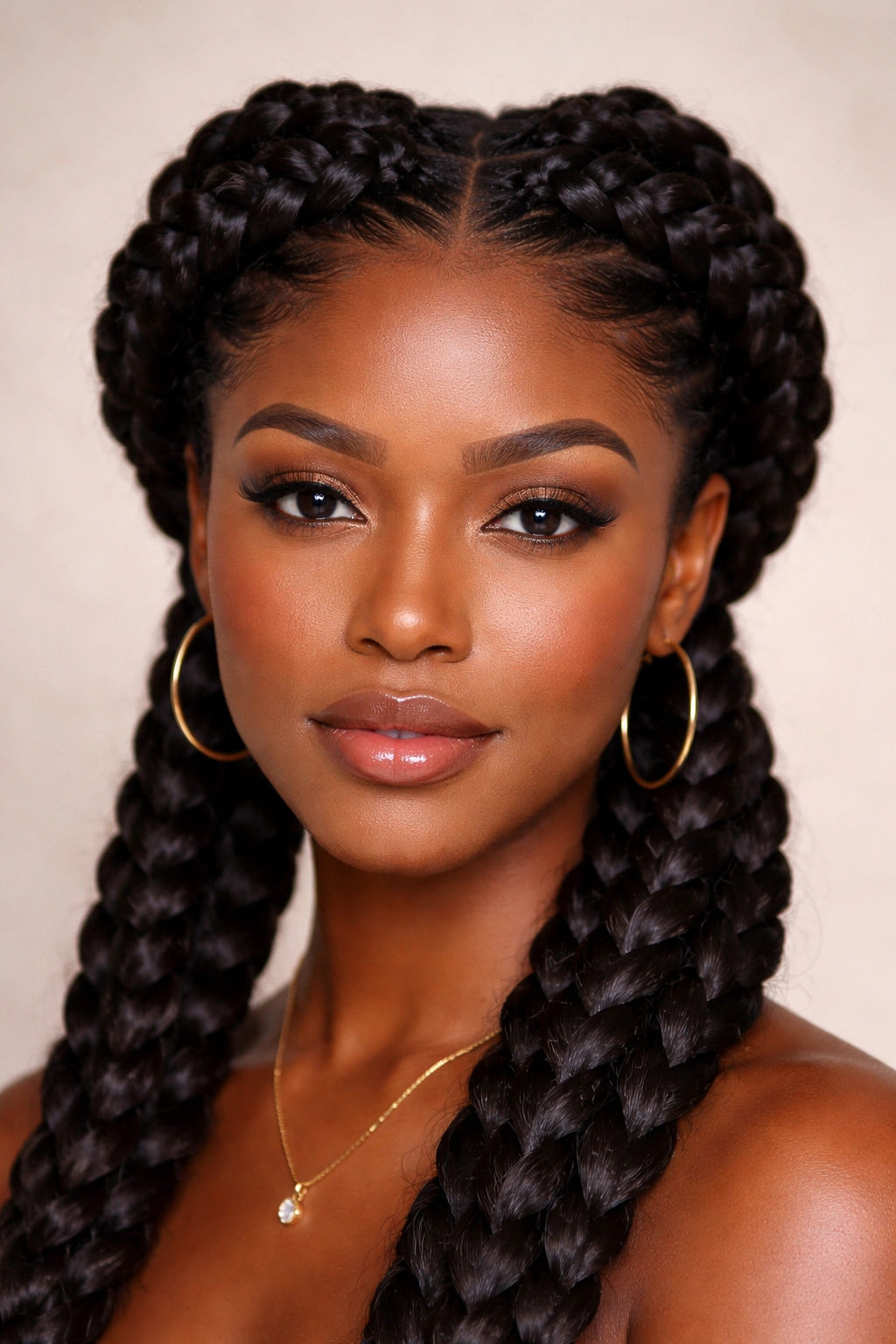 Goddess braids arranged as a crown around the head with thick, sculpted strands