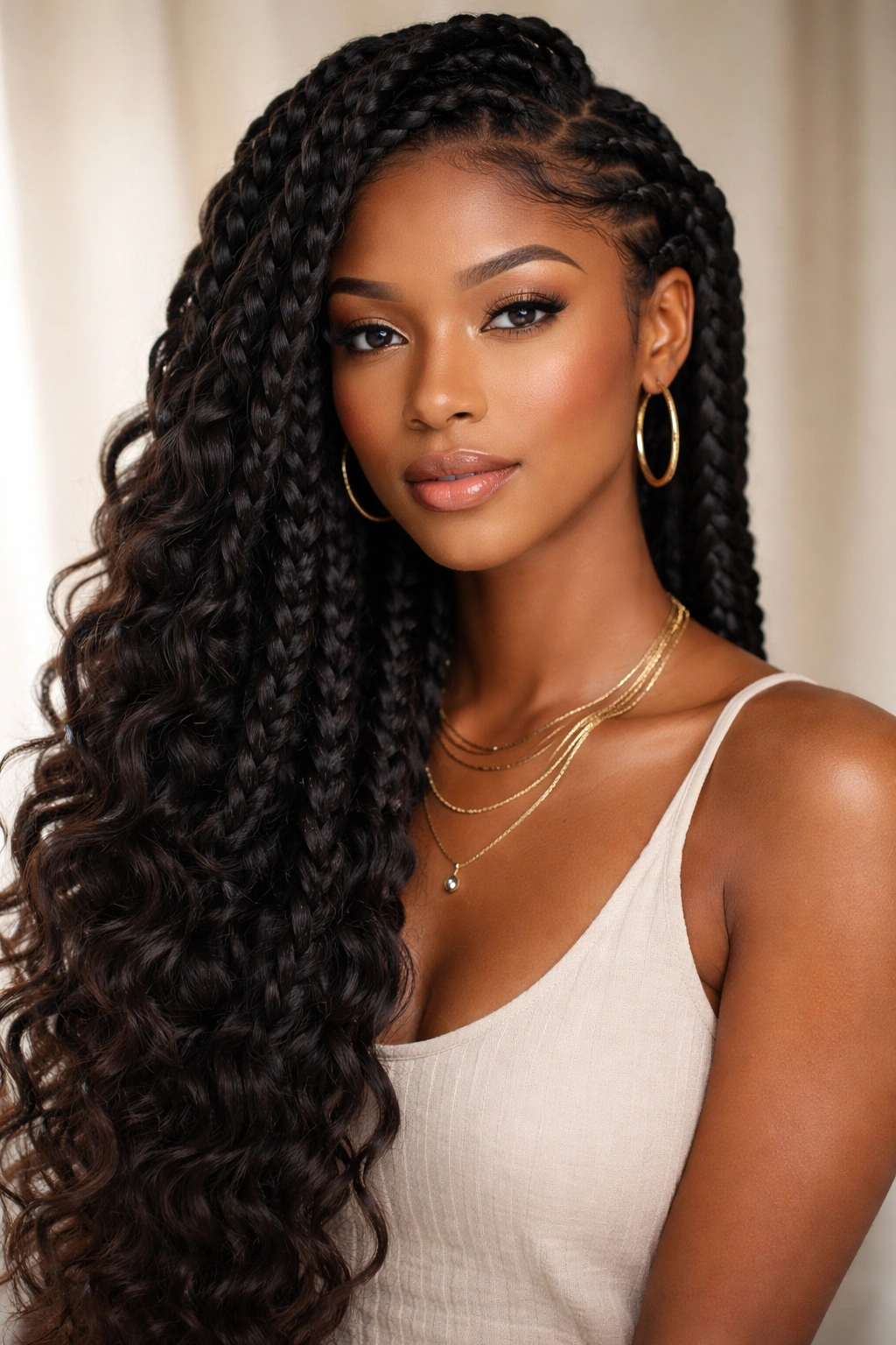 Giant goddess braids with relaxed loose weave