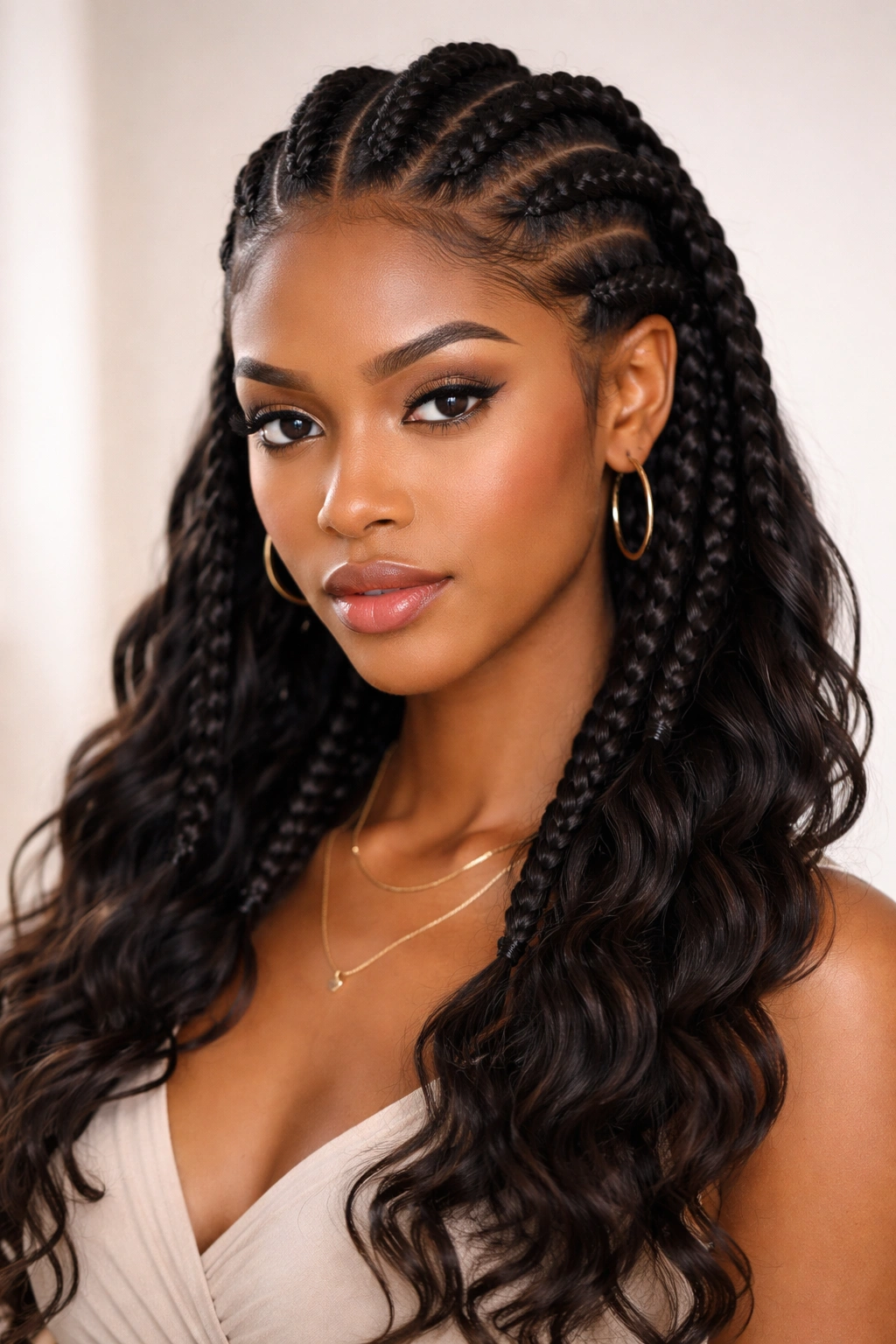 25 Natural Hairstyles For Coily And Curly Textures 12 Goddess braids styled close to the scalp with thick, sculptural braids