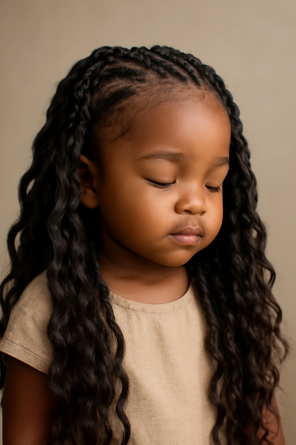 12 Beautiful Braided Hairstyles for Black Toddlers 7 Toddler hair styled in goddess braids with loose, flowing strands.