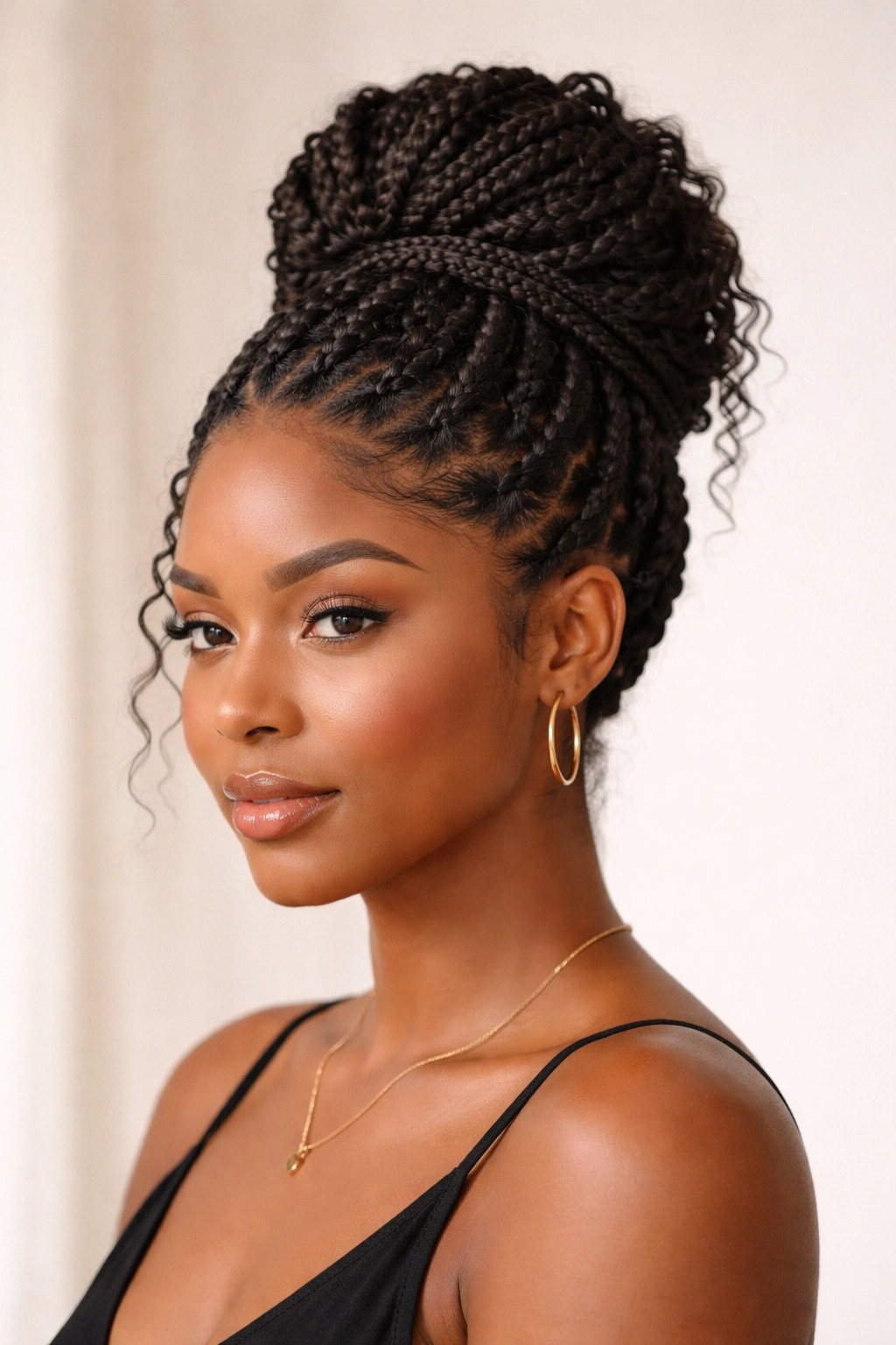 15 Box Braid Styles That Look Great On Short Hair 2 Goddess braids upward on short hair in a crown-like updo