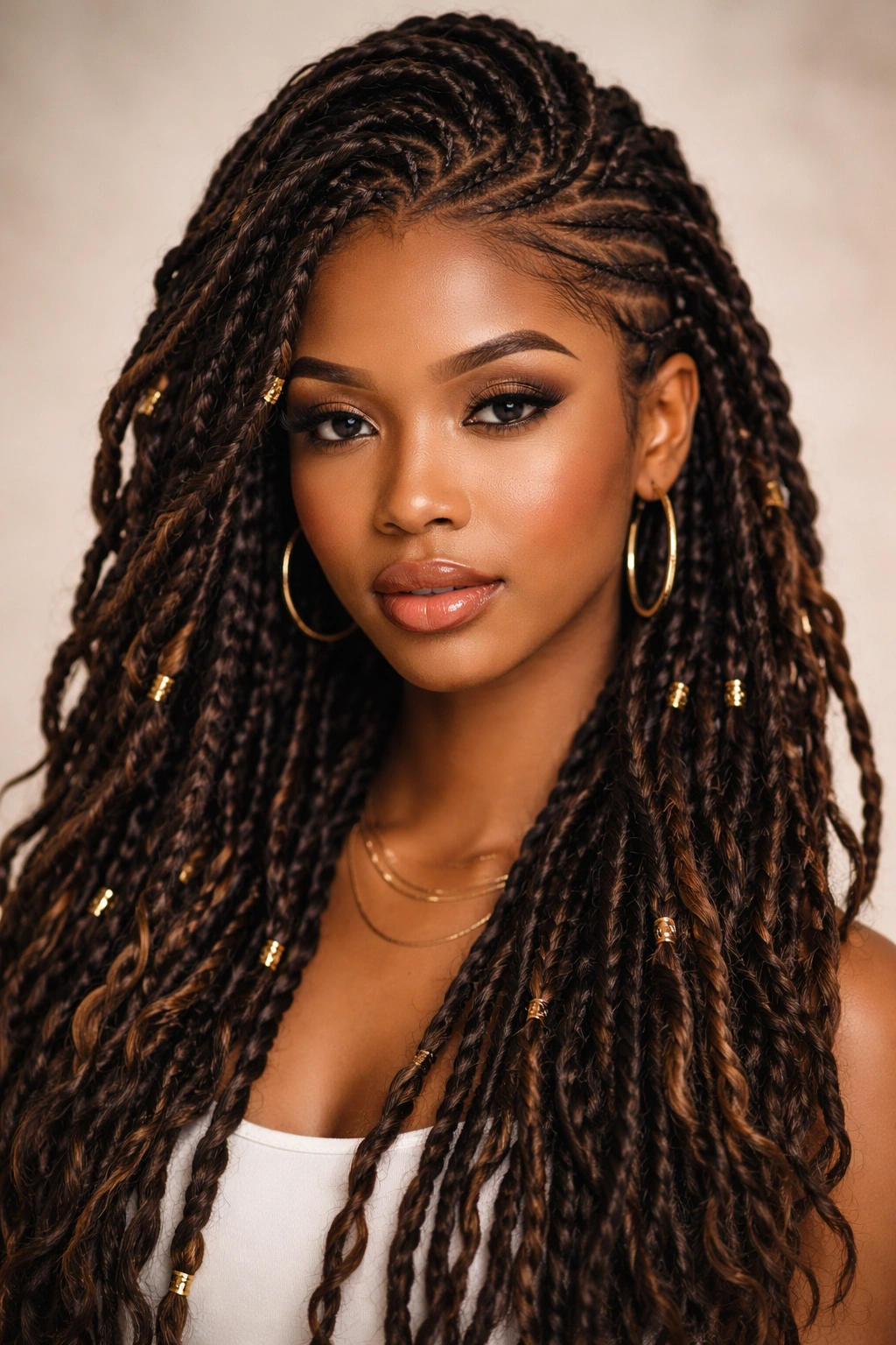 Goddess locs twisted with intricate braids