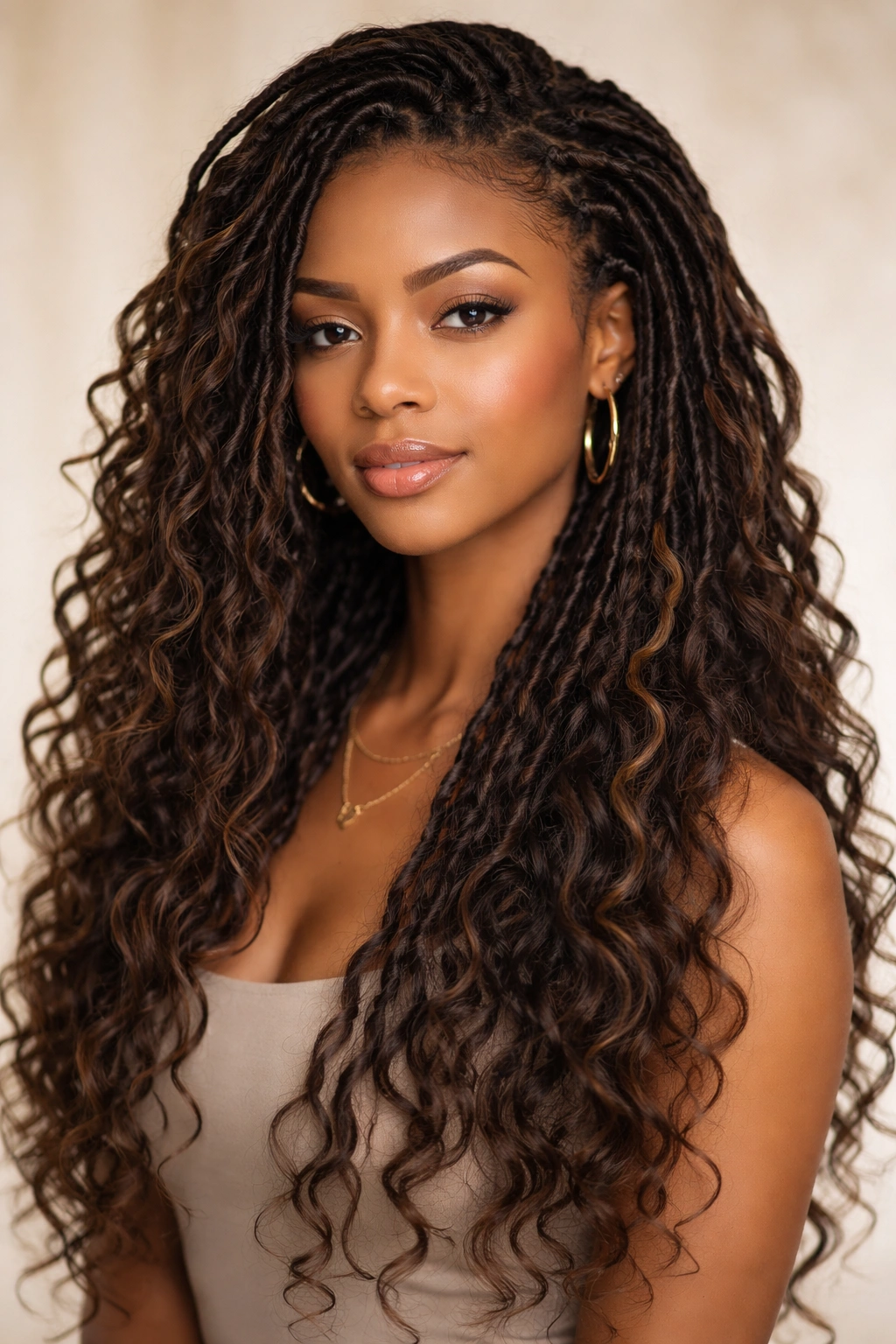 Goddess locs with loose waves and extensions for fullness