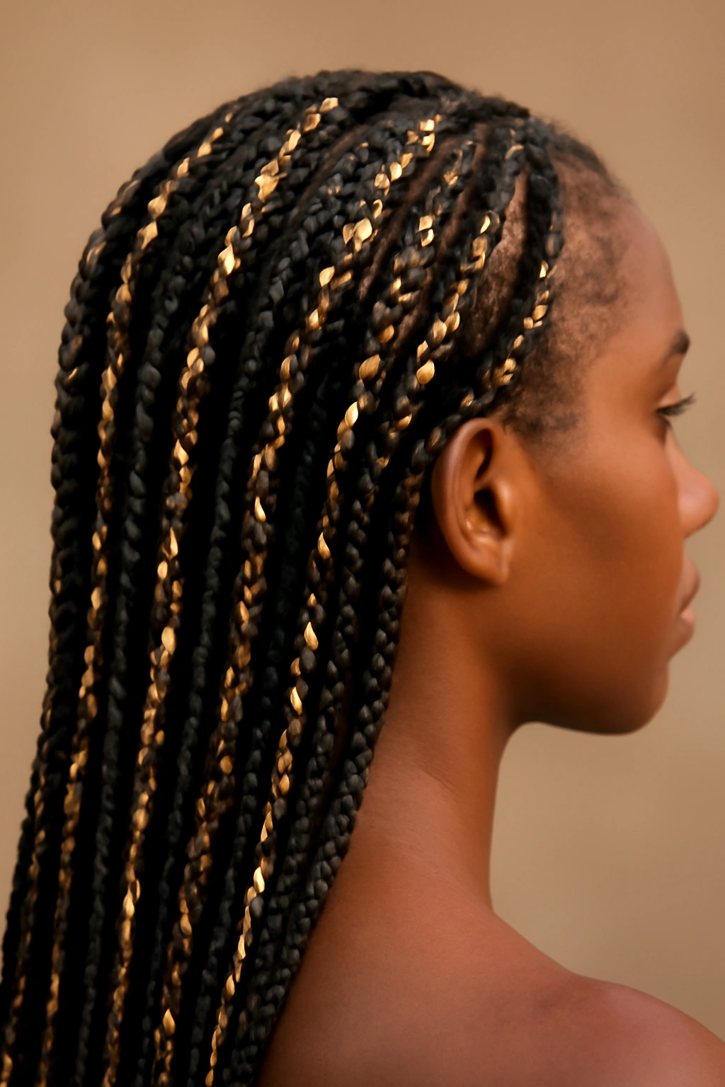 18 Box Braid Styles You'll Want to Show Your Braider 10 Box braids with gold foil accents sparkling in light