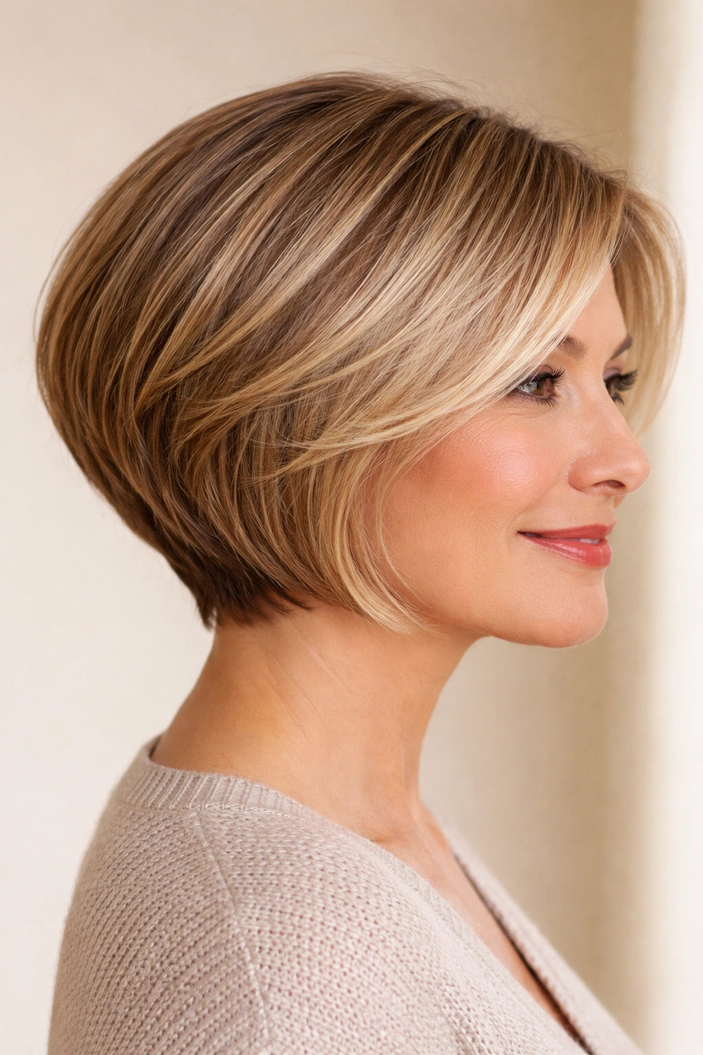20 Short Bob Hairstyles That Shine After 40 20 Head-and-shoulders portrait showing a rounded graduated bob with soft volume