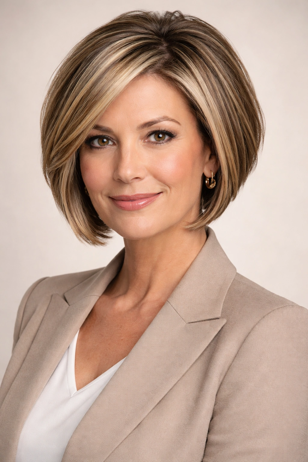 Graduated bob with face-framing highlights and depth