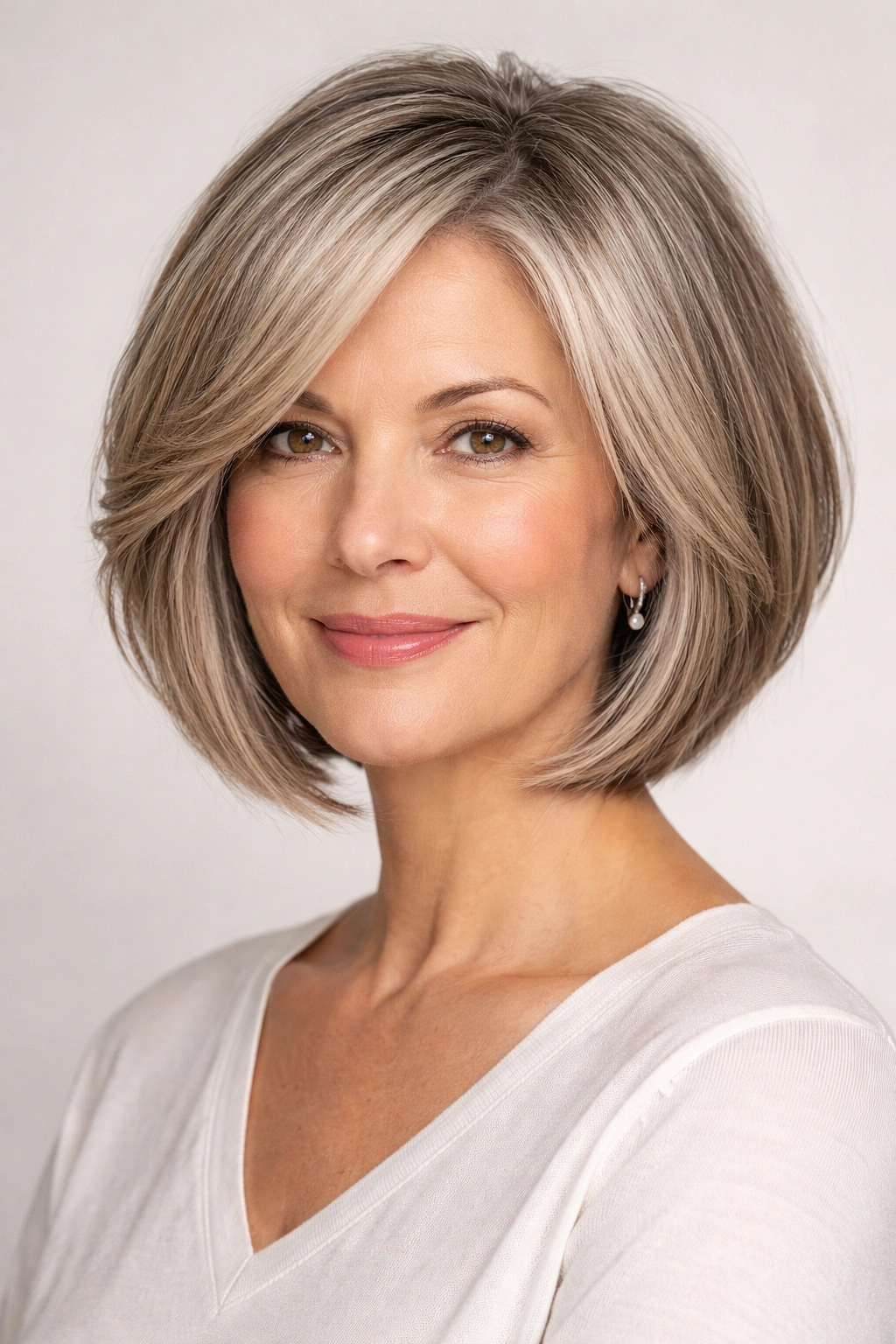 Portrait of a woman with a graduated bob and subtle layers