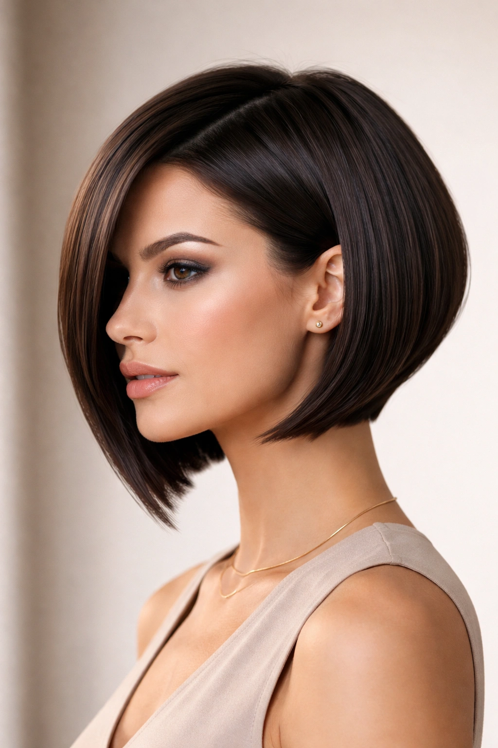 10 Layered Straight Short Cuts That Look So Clean 3 Close-up of The Sleek Graduated Bob showing back-to-front length difference