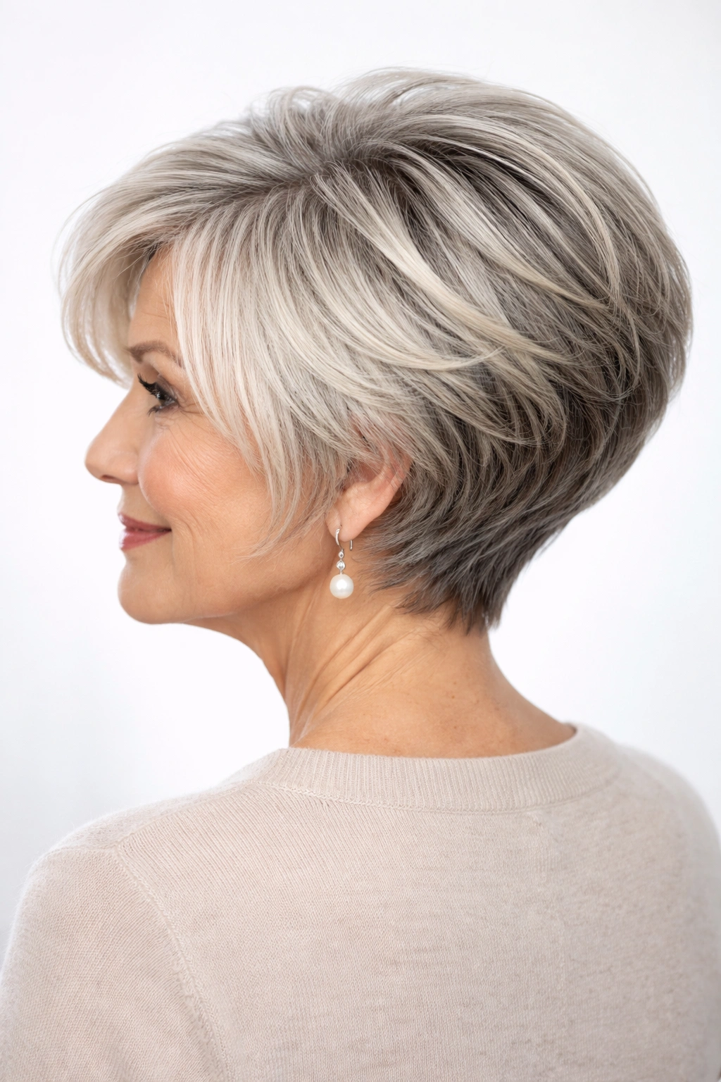 Graduated bob with stacked layers adding volume to crown