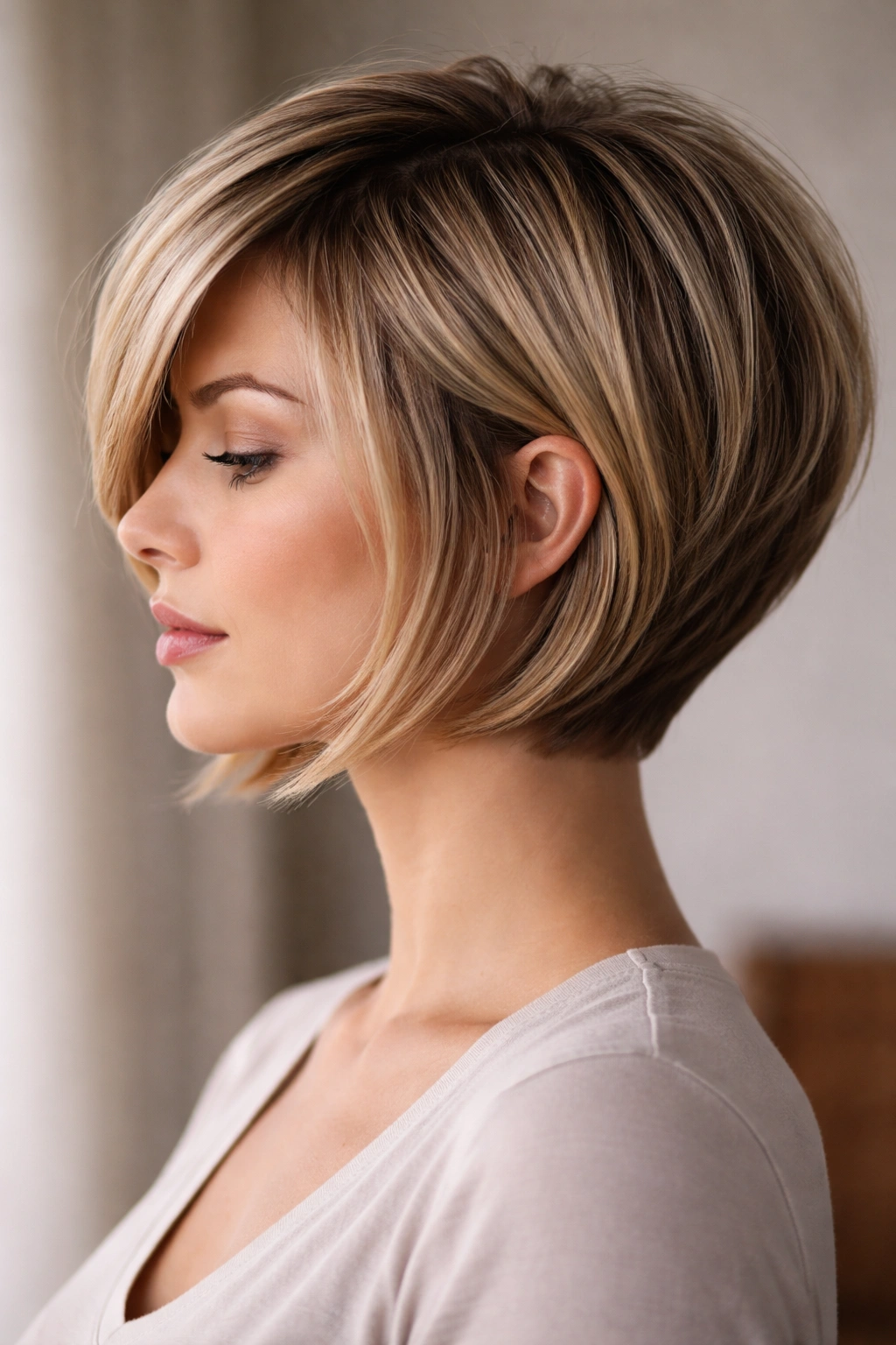 10 Short Haircuts That Minimize A Double Chin 6 Graduated bob with stacked back and longer front pieces