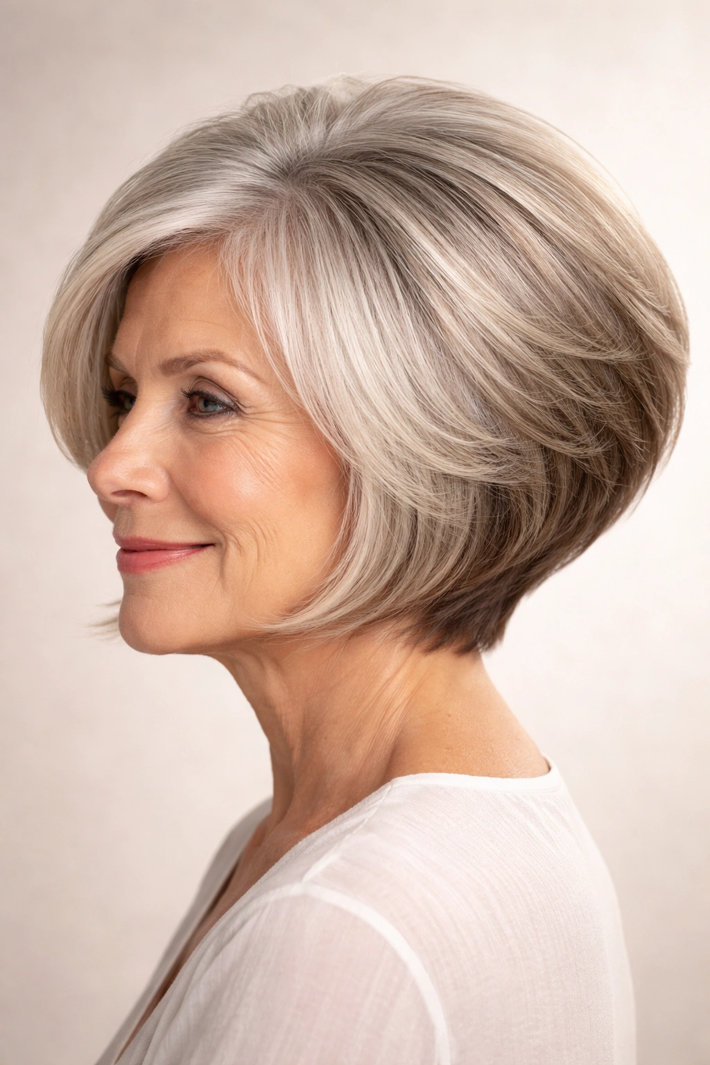 Graduated bob with volume showing angled front-back line and lifted crown