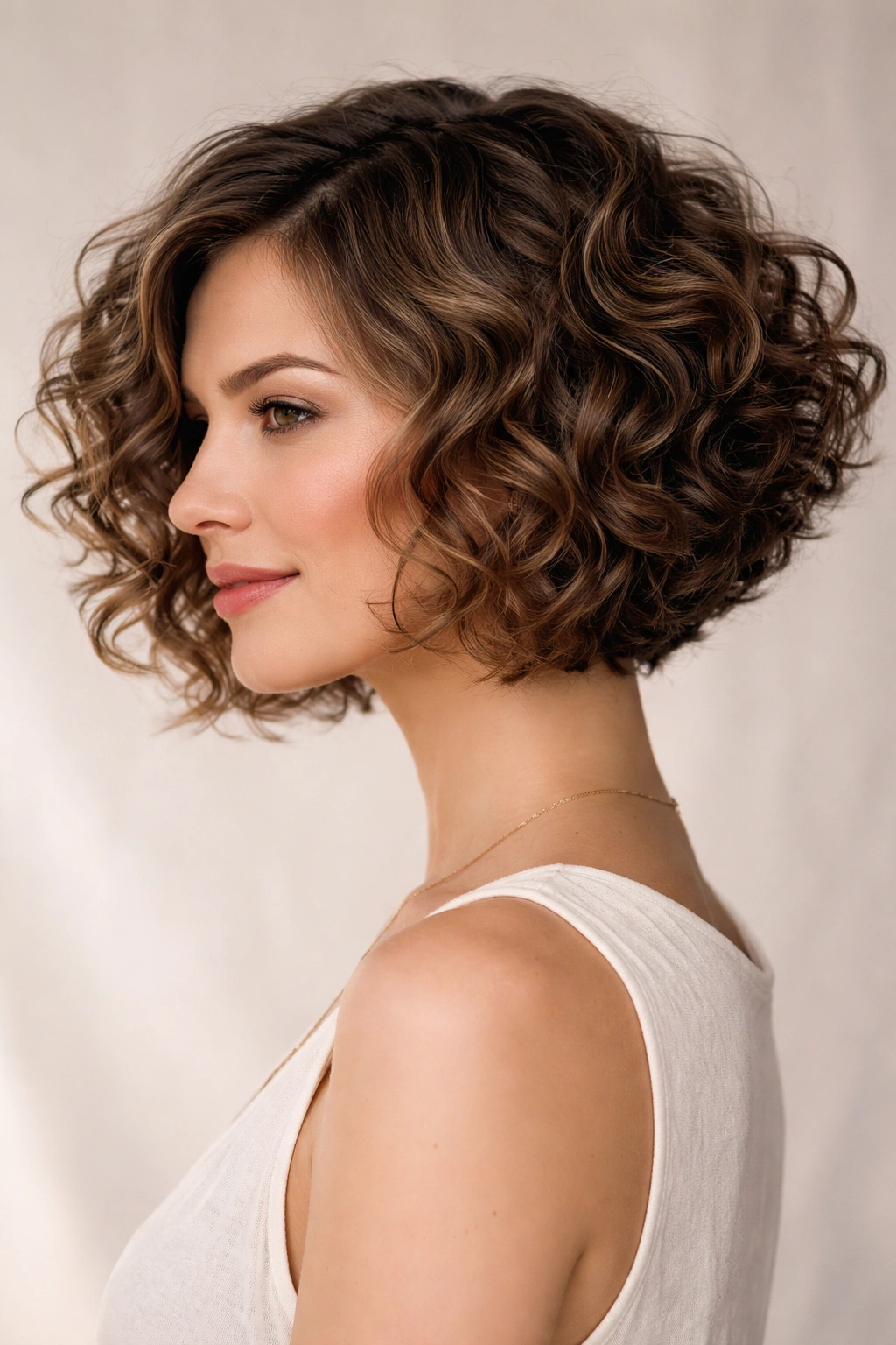 20 Curly Bob Haircuts That Flatter Every Face 10 Graduated curly bob with back shorter and front longer in studio portrait