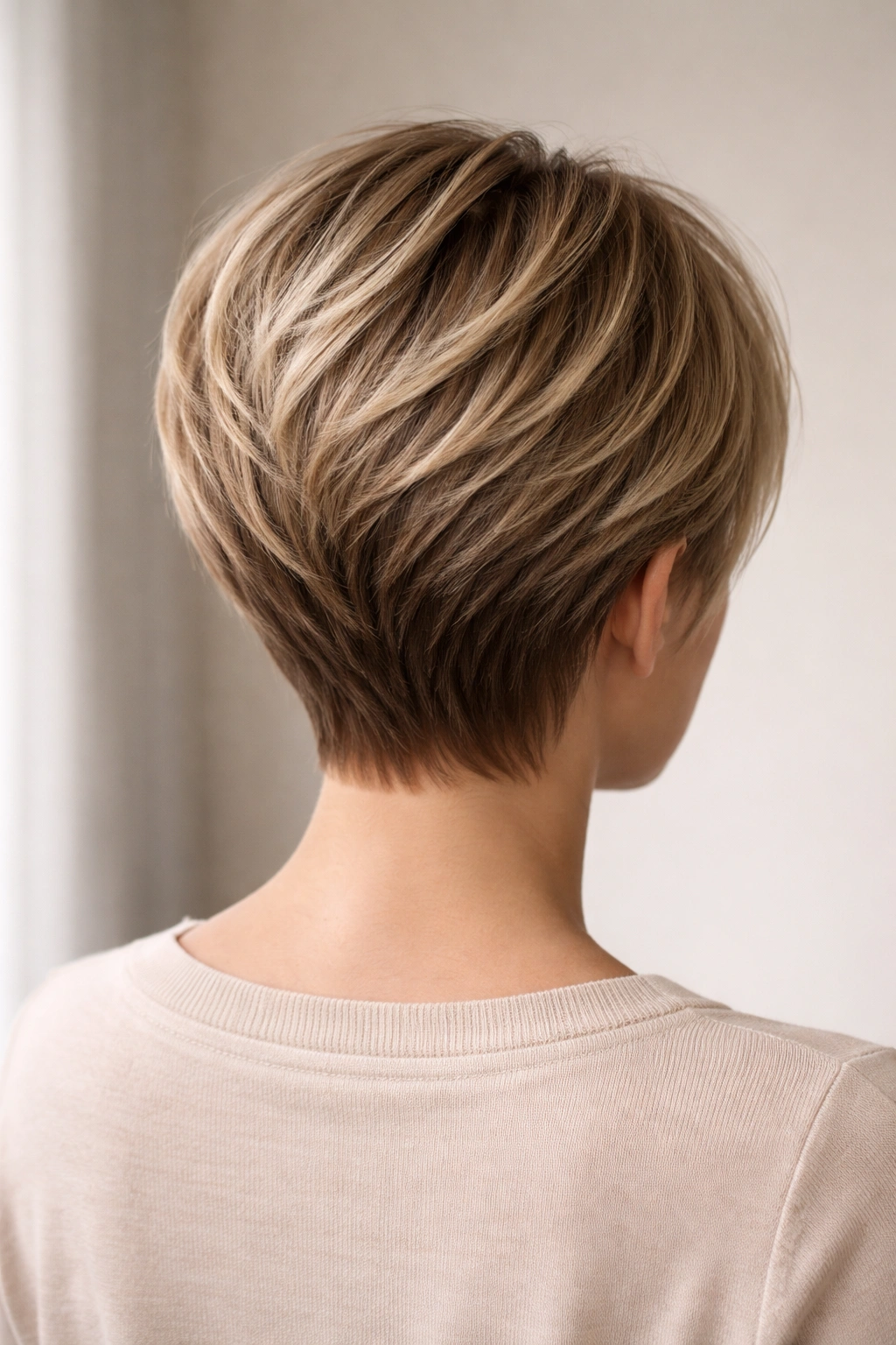 10 Edgy Short Haircuts That Work On Fine Hair 9 Back view of graduated short layers with crown lift