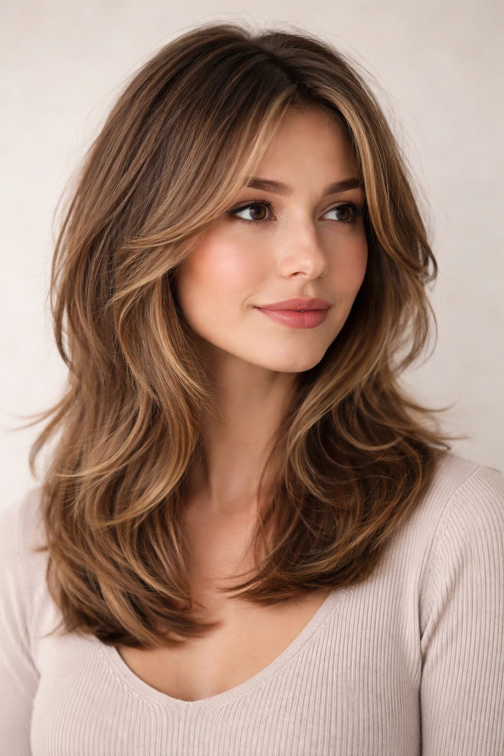 Shoulder-length hair with subtle graduated layers and soft face-framing