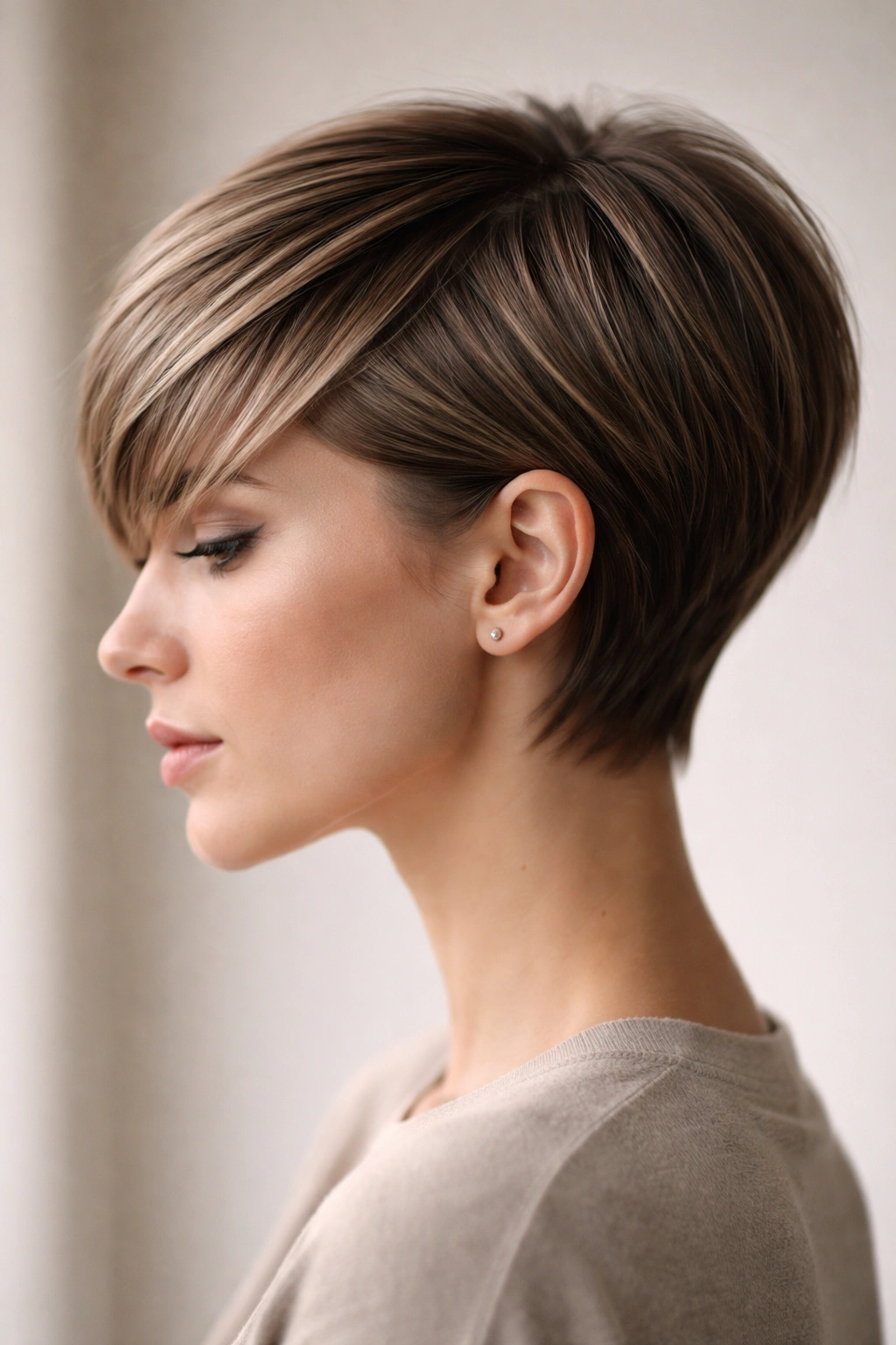 15 Short Haircuts That Work Best On Straight Hair 11 Side view of a straight-haired graduated pixie with layered length and depth