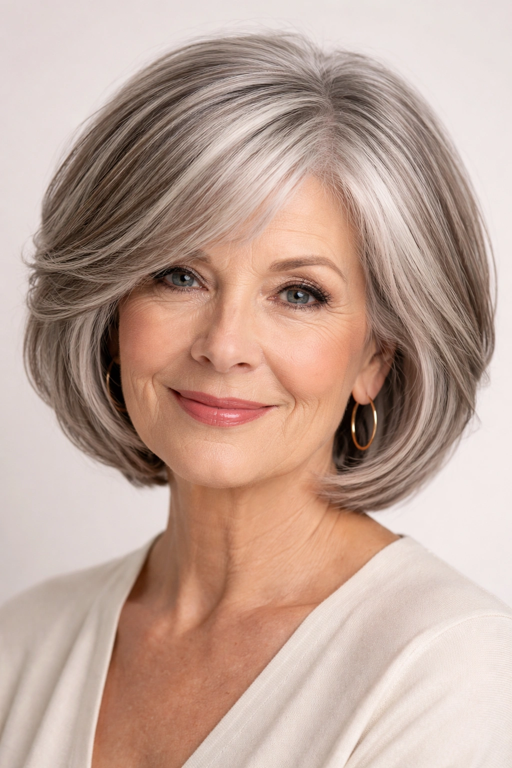 Gray bob with dimensional lowlights creating depth